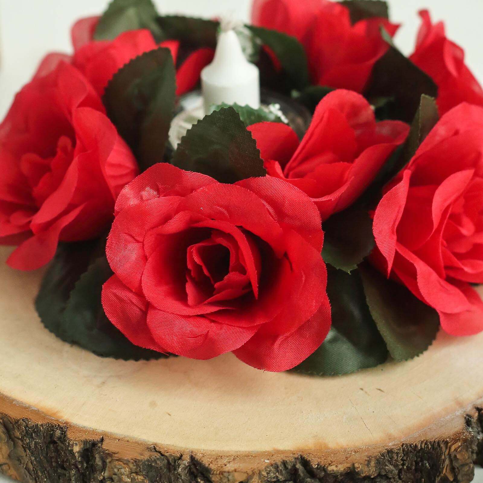 Hot Deal! 4-Pack Artificial Silk Floral Candle Rings with 3 Red Roses