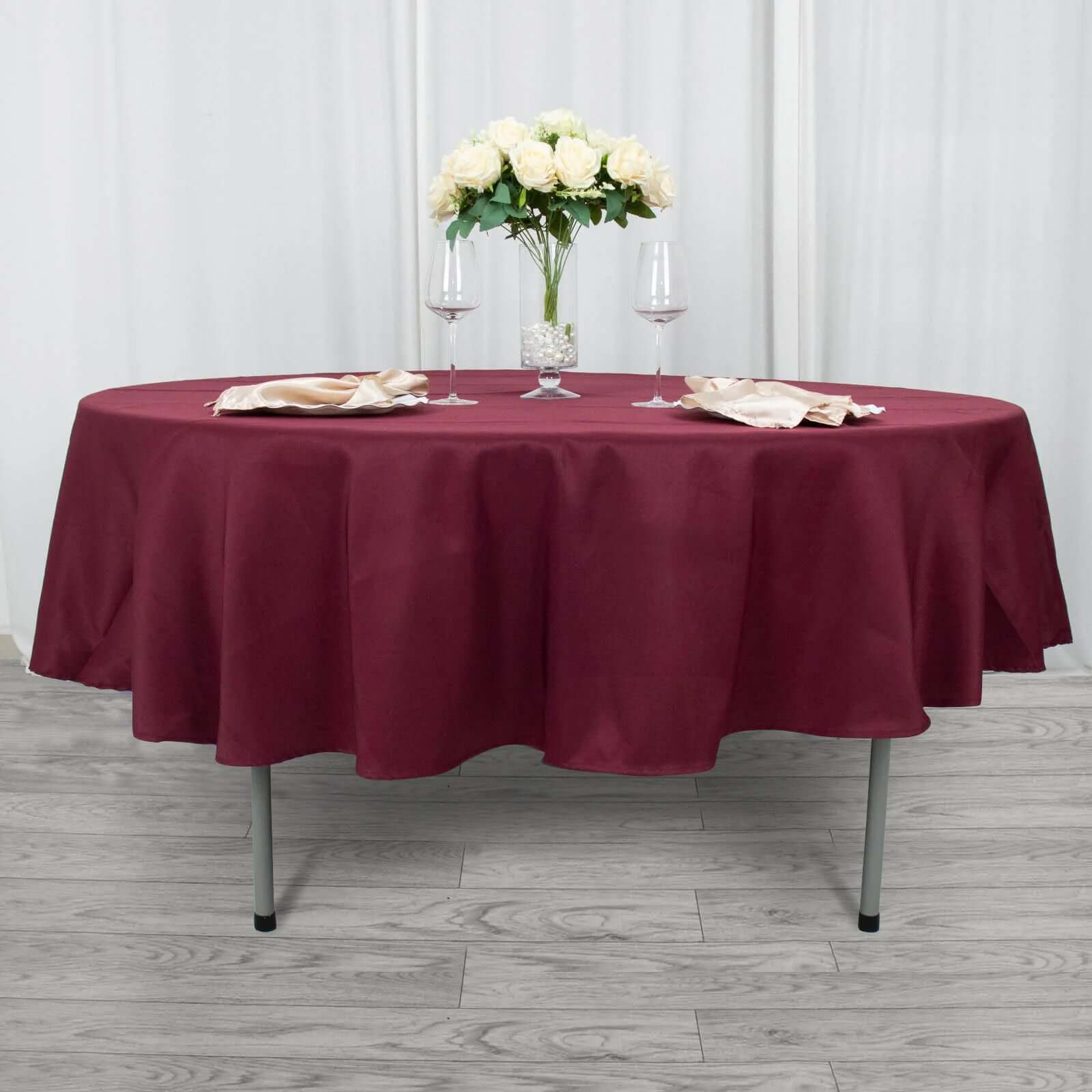 Hot Sale! 90-Inch Burgundy Premium Polyester Round Tablecloth - Stain & Wrinkle Resistant