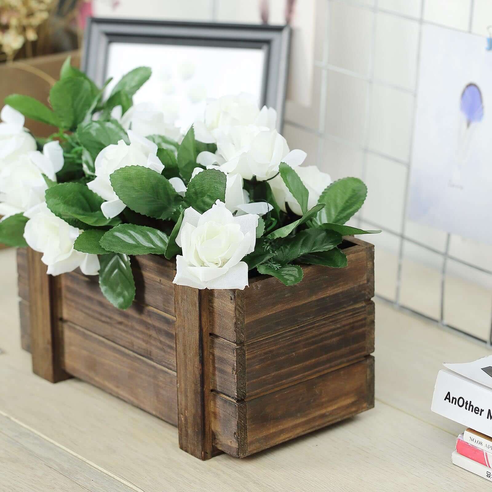 Hot Deal! 2-Pack Smoked Brown Rustic Wood Planter Boxes - Ideal Natural Decor for Weddings, 10x5