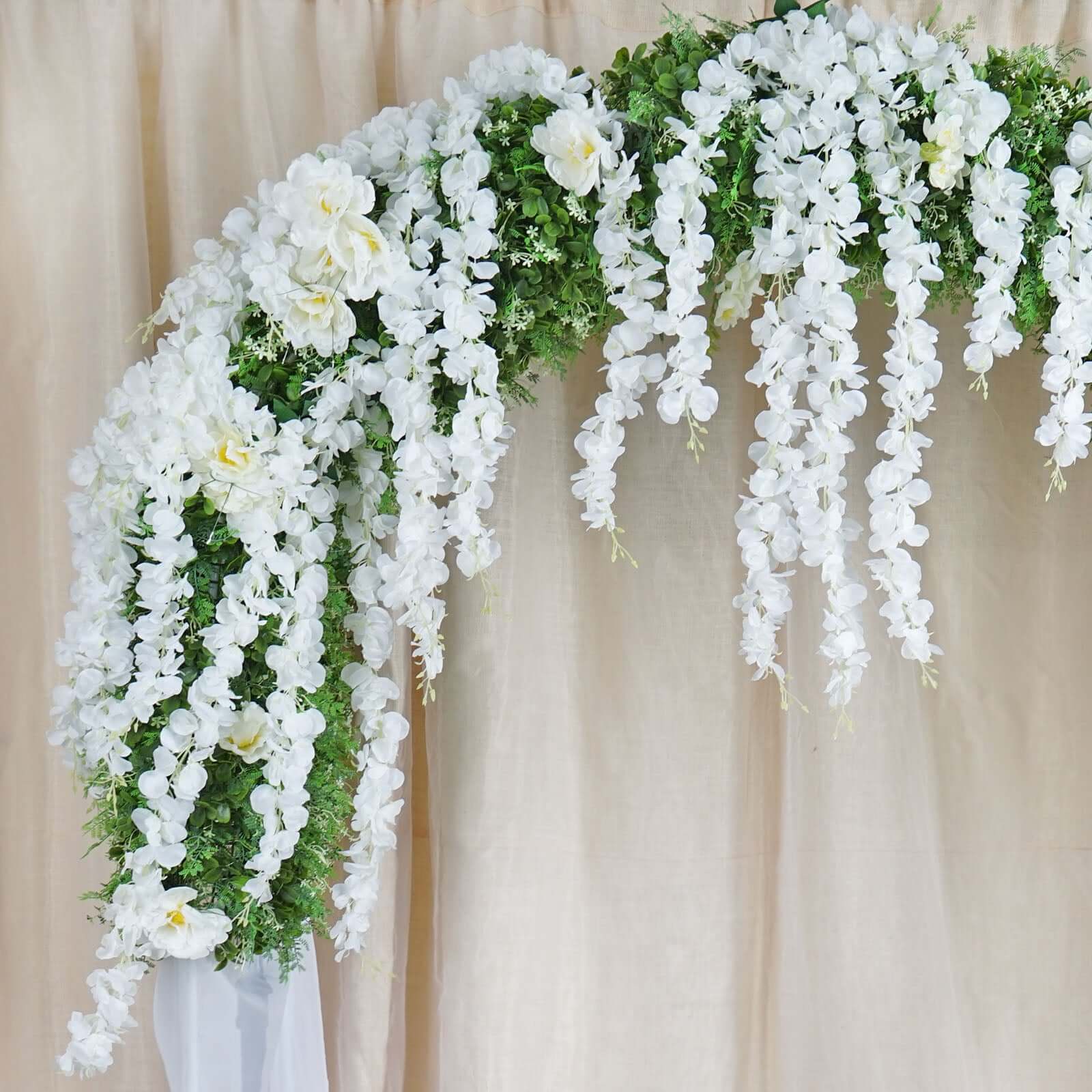42-Foot White Silk Wisteria Flower Garland: 5 Full Strands in One Bush - Perfect for Decor!