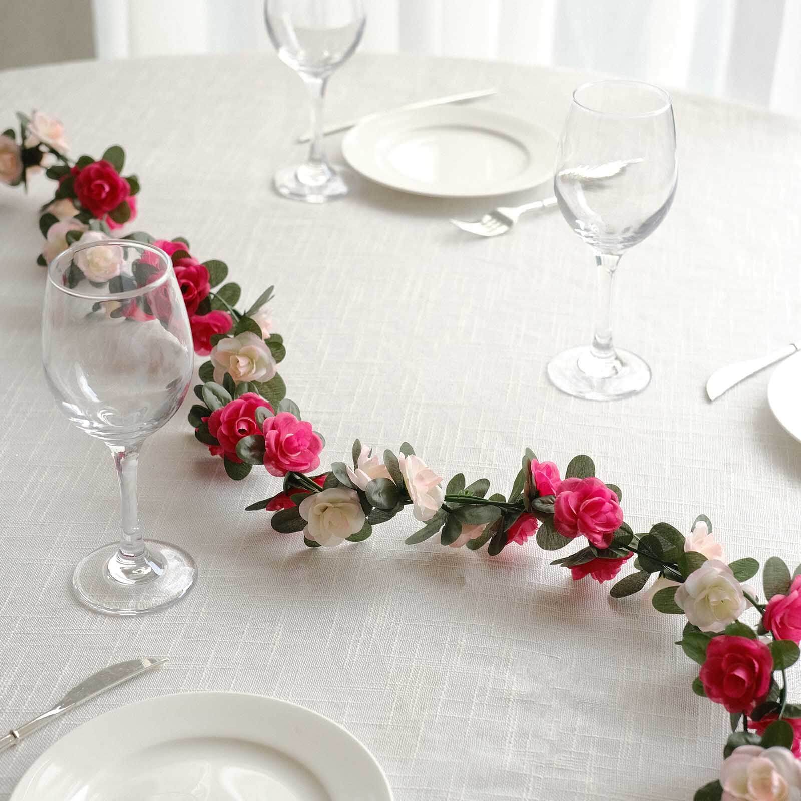 Hot Deal! 2-Pack 8ft Blush Fuchsia Artificial Silk Mini Rose Garland with 45 Flower Heads