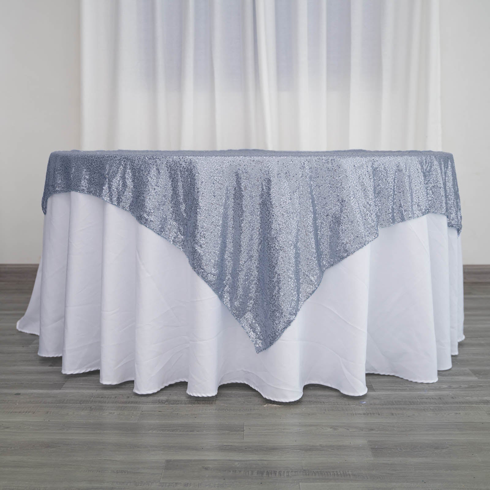 Sparkly Dusty Blue Sequin Square Table Overlay 72x72 - Ideal for Events