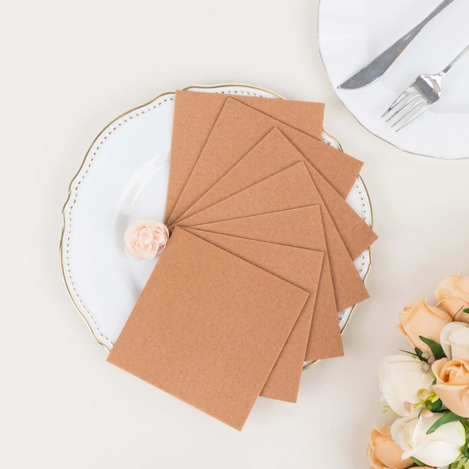 20-Pack Terracotta (Rust) 5x5 Linen-Like Airlaid Napkins - Highly Absorbent