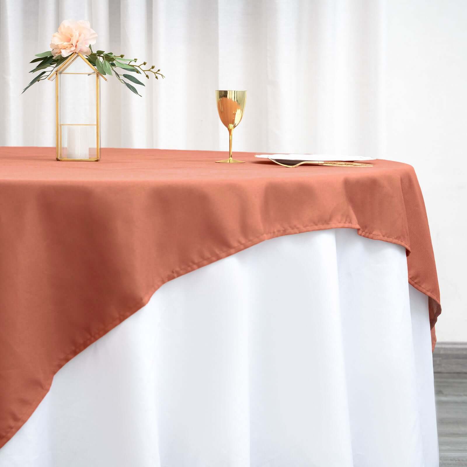 Wrinkle-Resistant & Durable 70x70 Polyester Square Table Overlay in Terracotta (Rust)