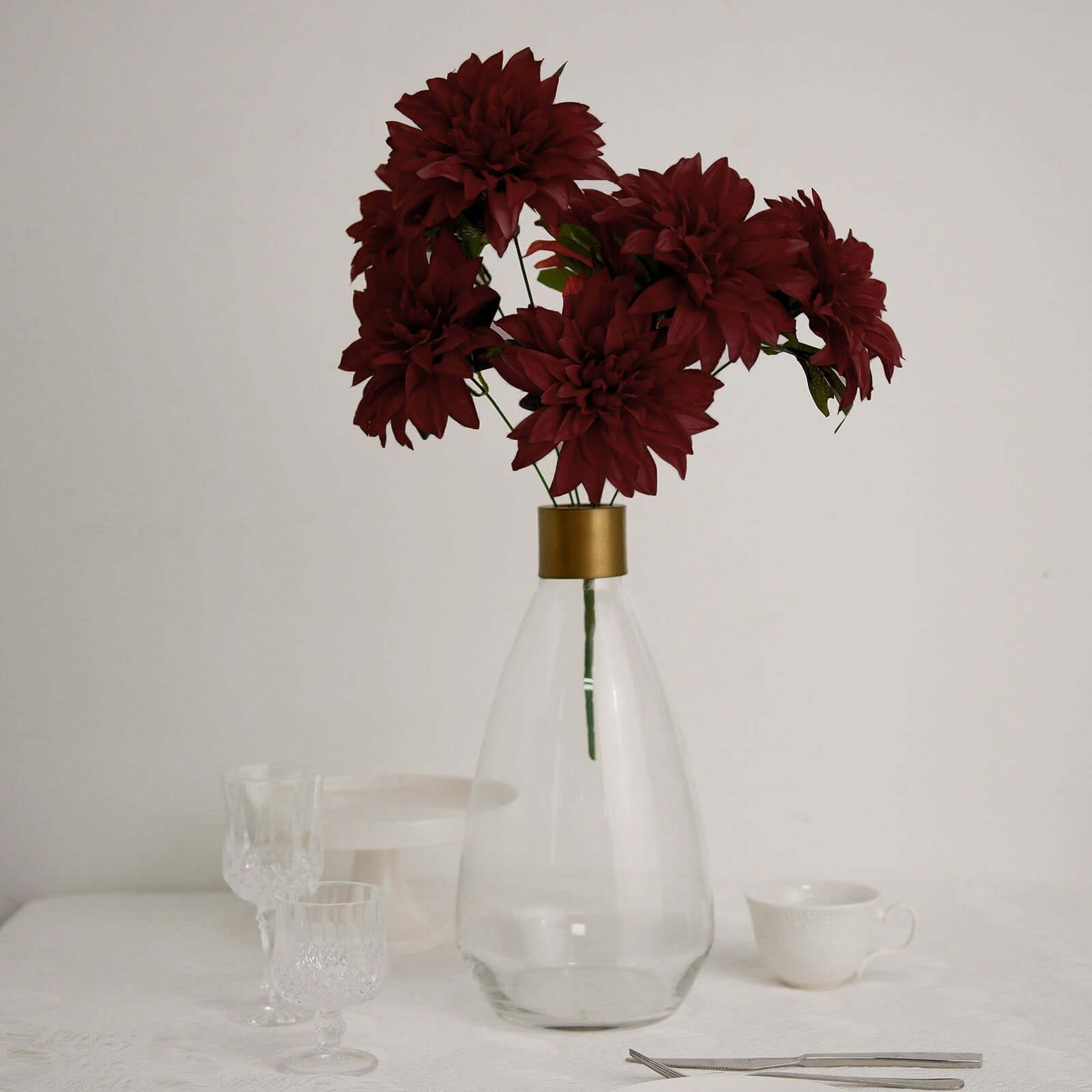 Special Offer: 2 Bouquets of Burgundy Artificial Silk Dahlia Flower Bushes