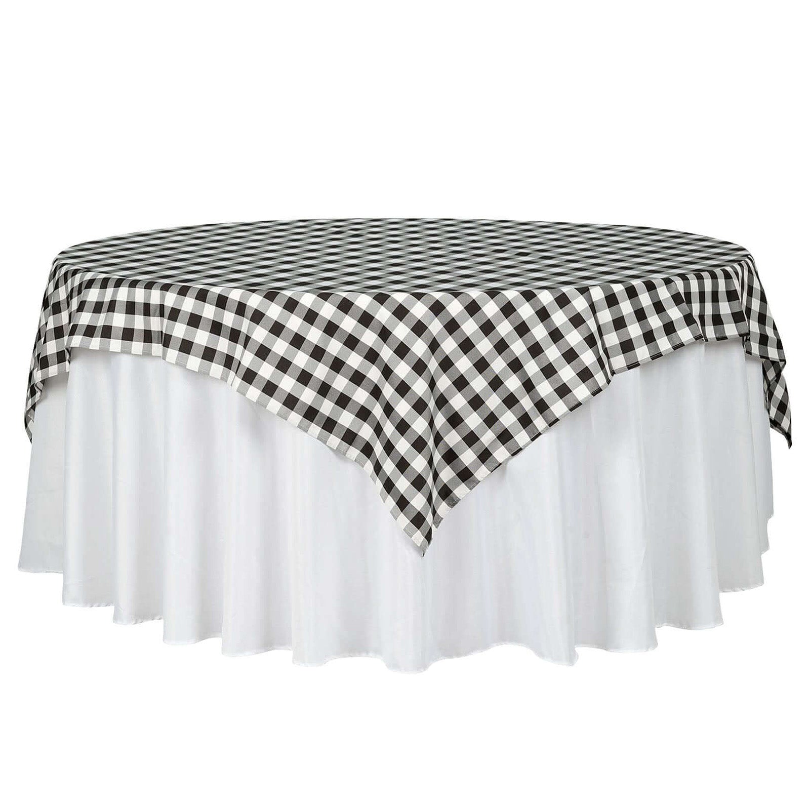White/Black Checkered Buffalo Plaid Polyester 70x70 Square Table Overlay for Rustic Decor - Ideal Choice