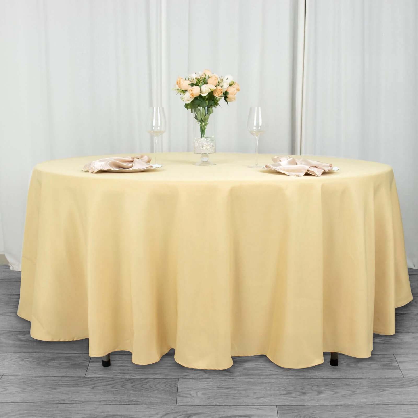 Champagne 108' Dia. Premium Polyester Wrinkle-Resistant 220GSM Round Tablecloth for Weddings and Parties