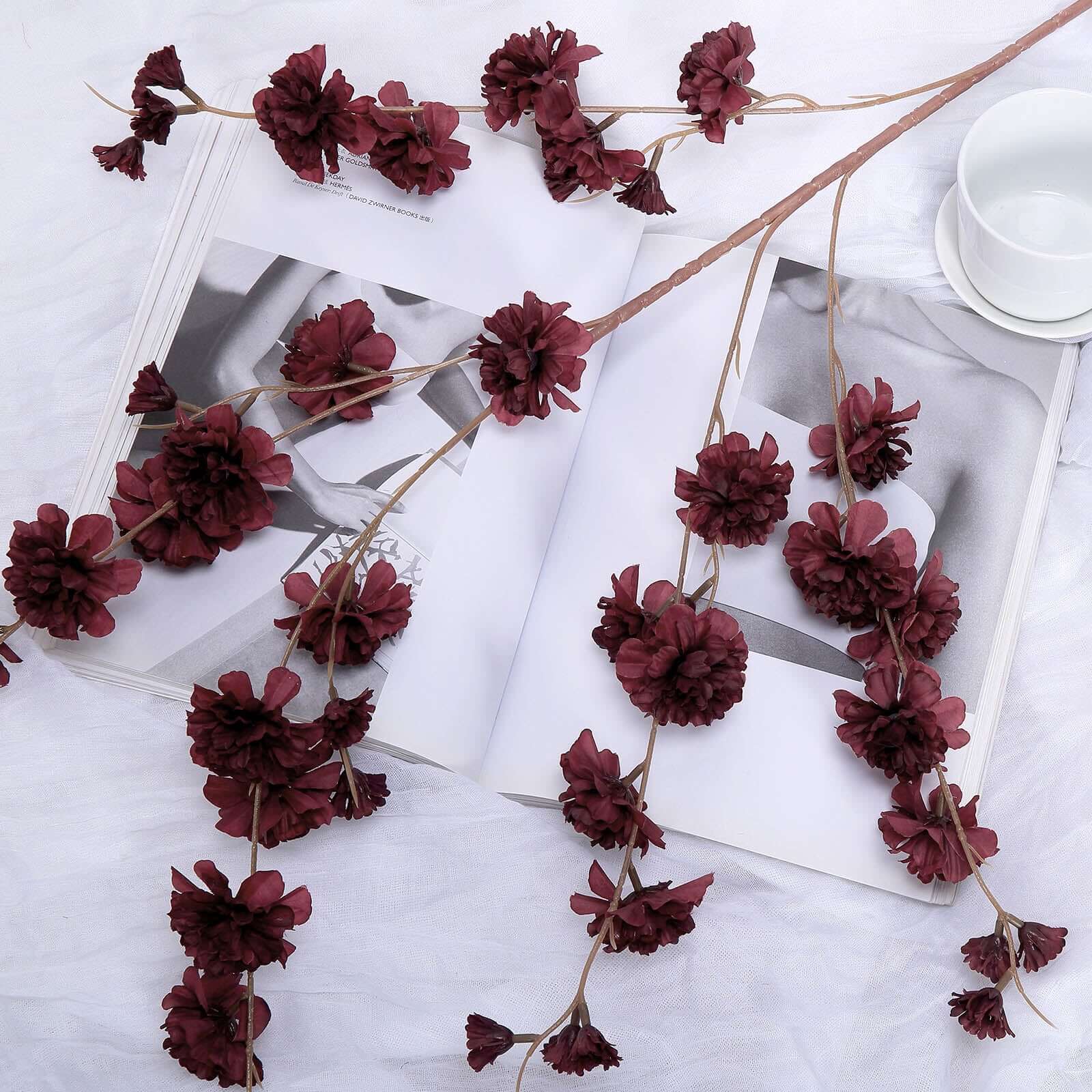 Discount! 2 Branches 42" Tall Burgundy Artificial Silk Carnation Stems