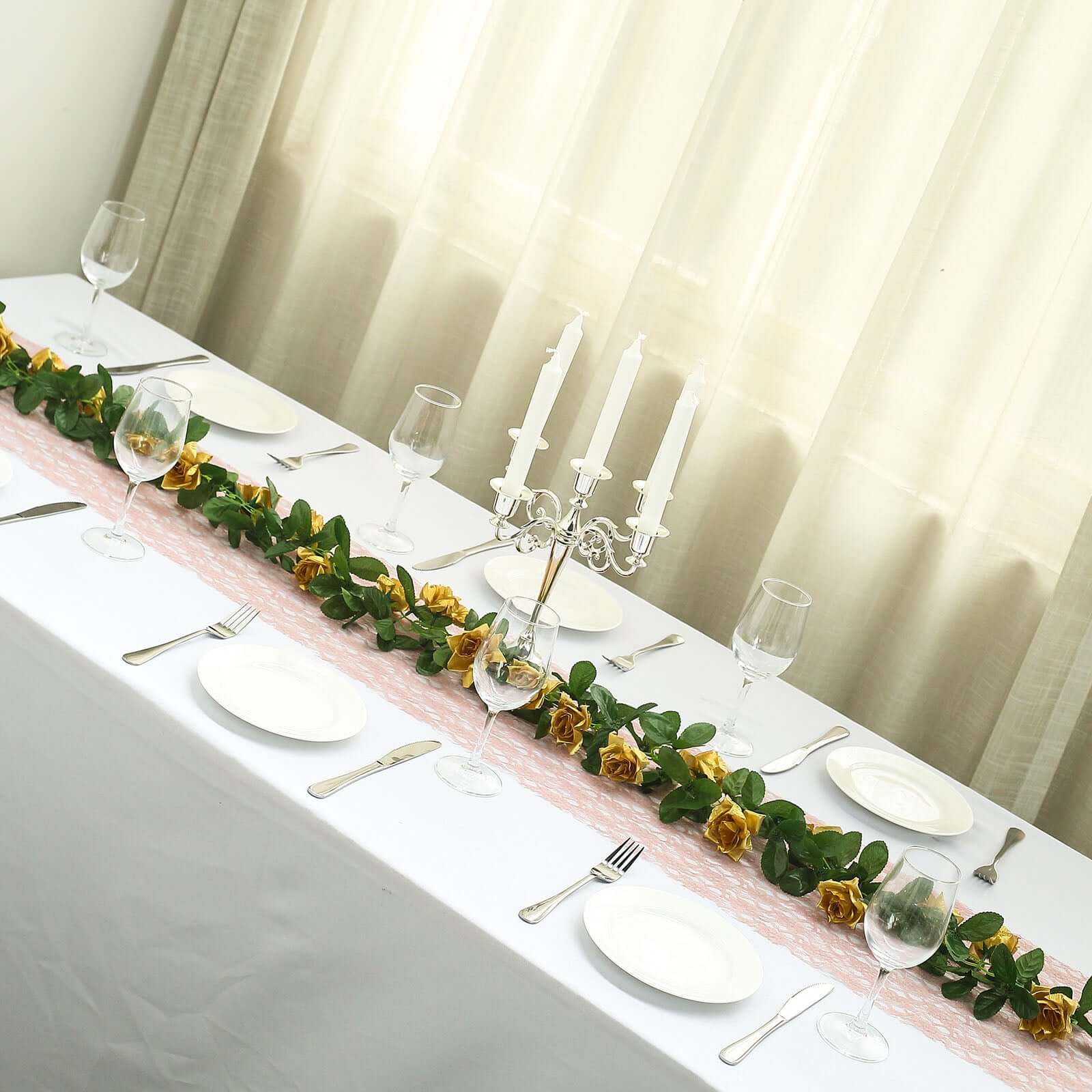 6ft UV Protected Gold Artificial Silk Rose Garland - Perfect for Decorations!