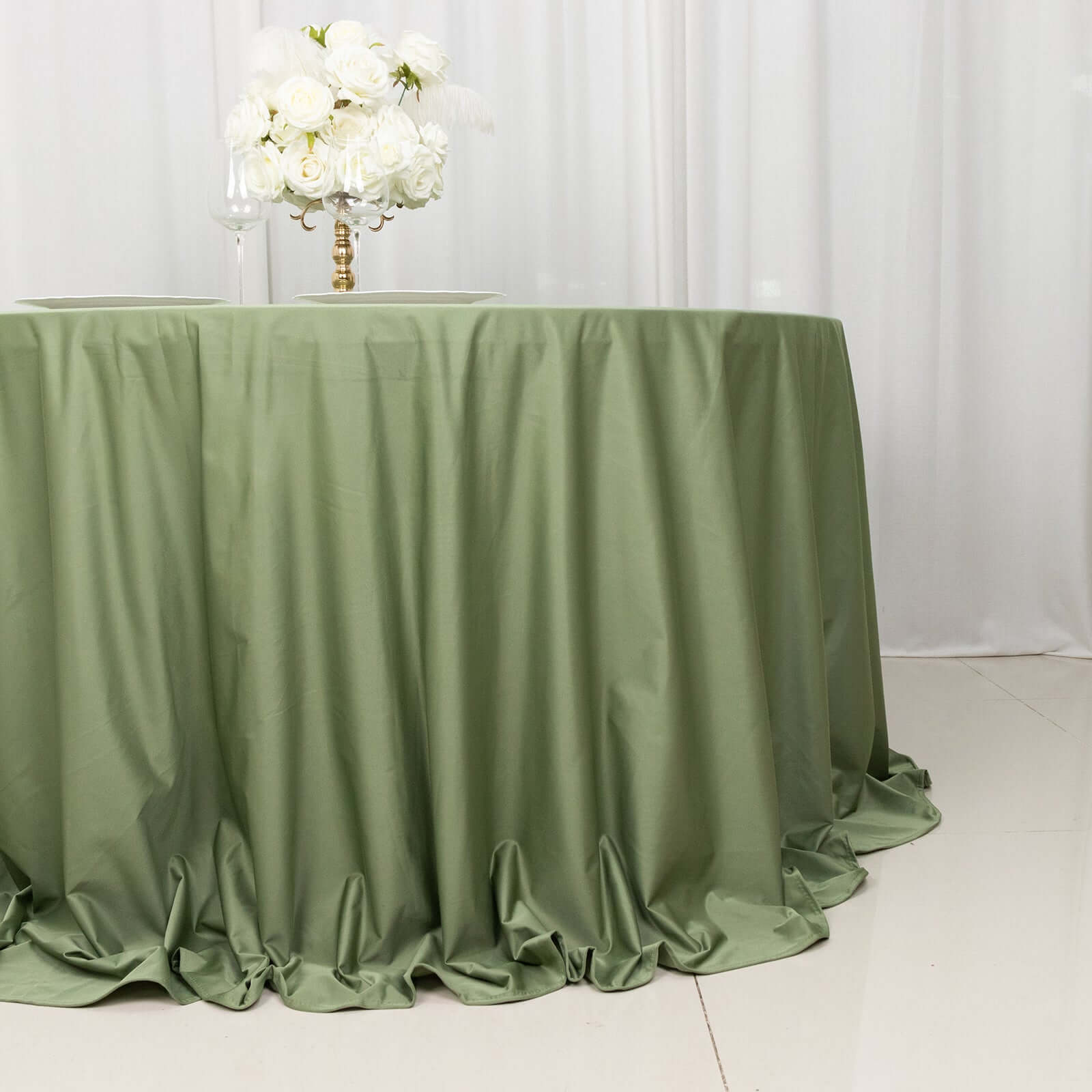Dusty Sage Green 132' Round Scuba Tablecloth - Wrinkle & Stain Resistant