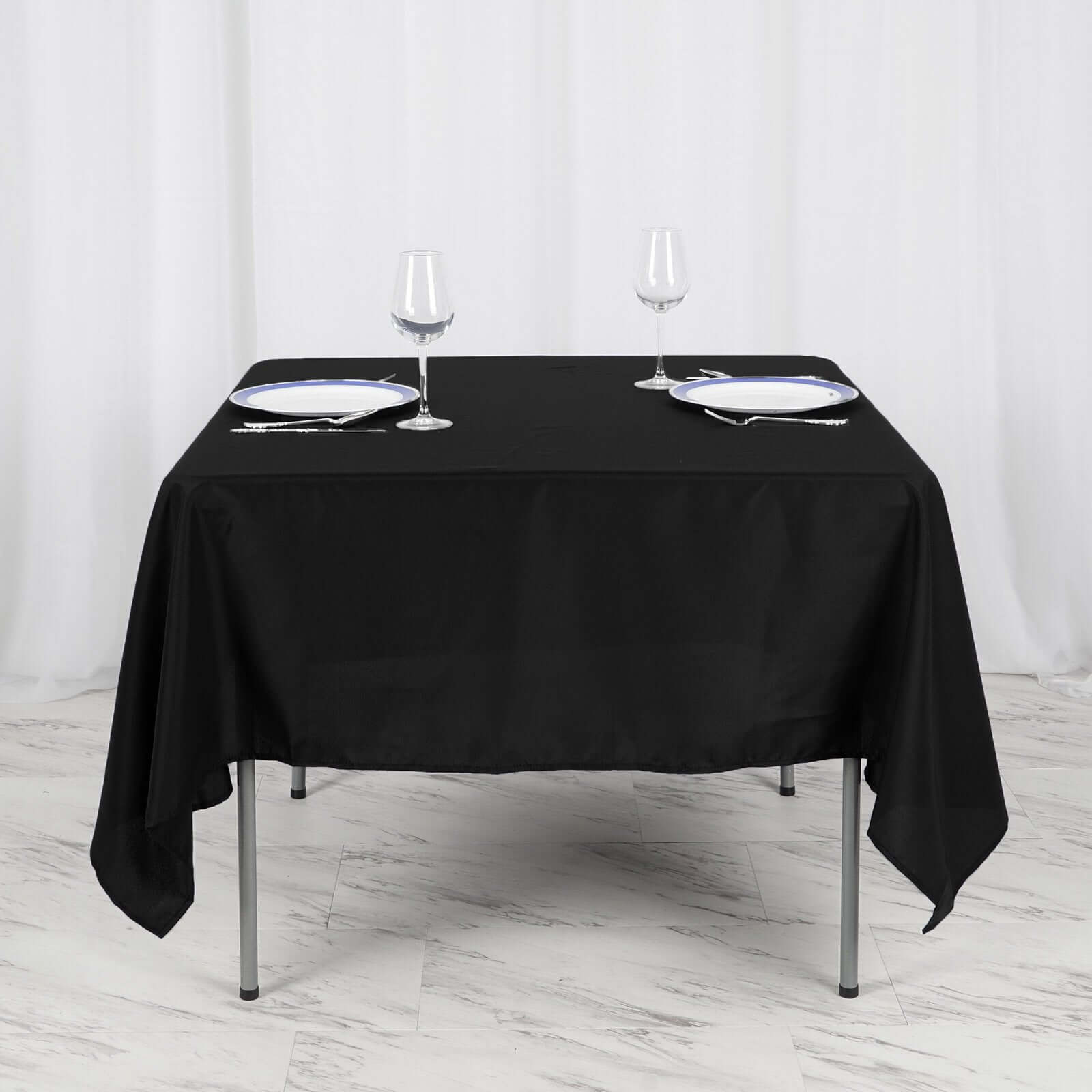 Black 70x70 Wrinkle-Resistant & Durable Polyester Square Table Overlay for Events