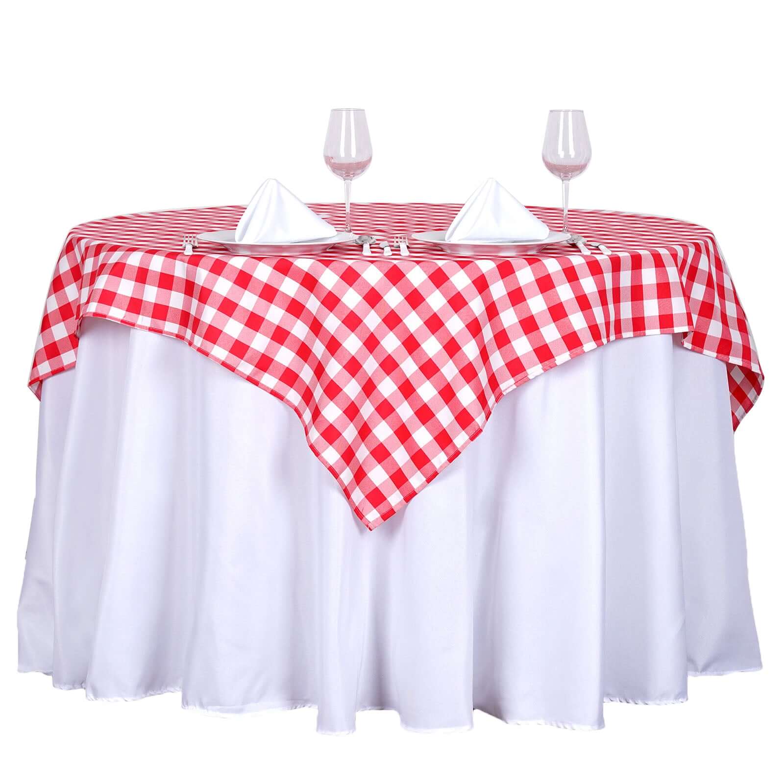 Hot Sale! Polyester 54x54 Square Table Overlay with White/Red Checkered Buffalo Plaid for Casual Tables