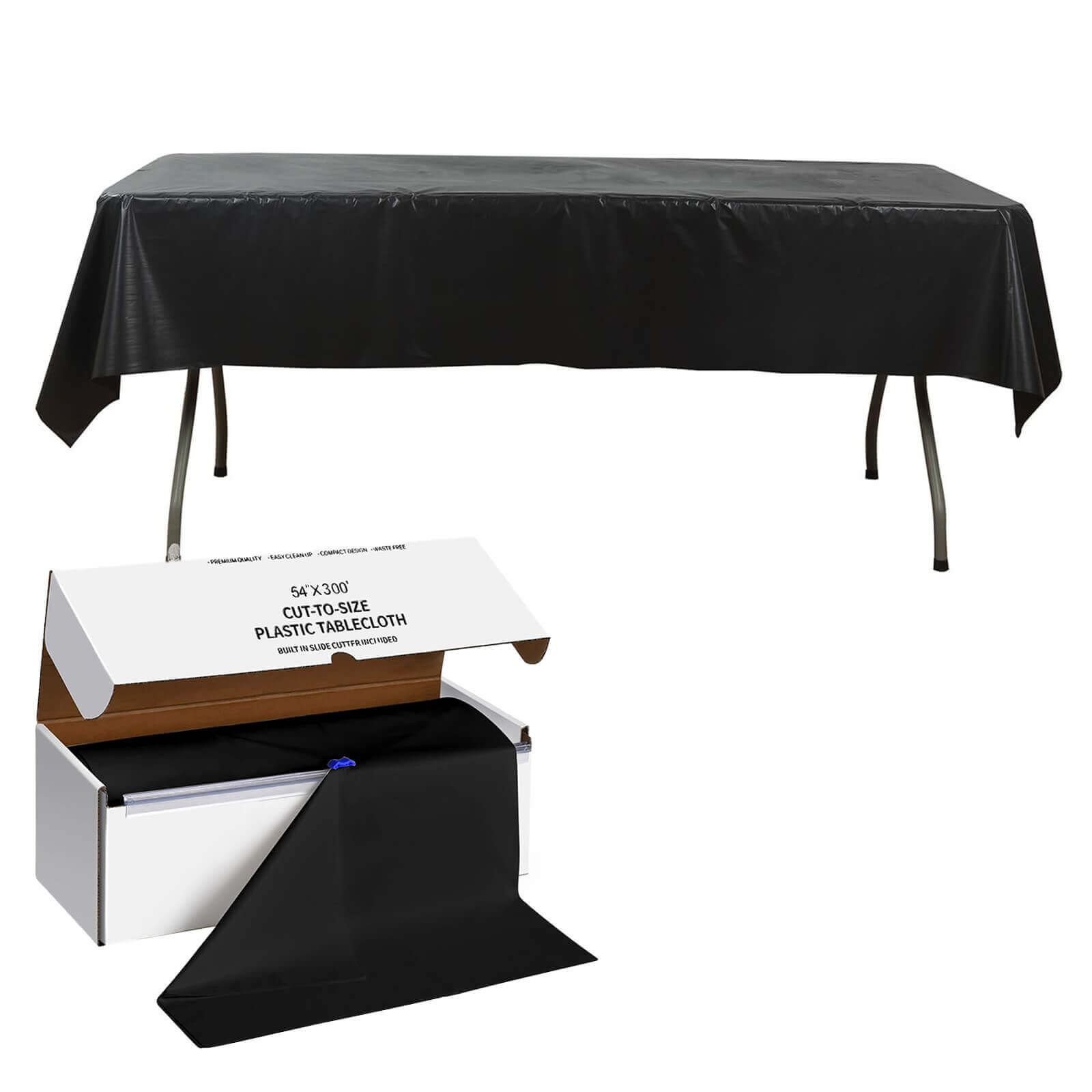 Customizable Black Plastic Table Cover Roll with Slide Cutter - 54x300ft, High-Quality Deal