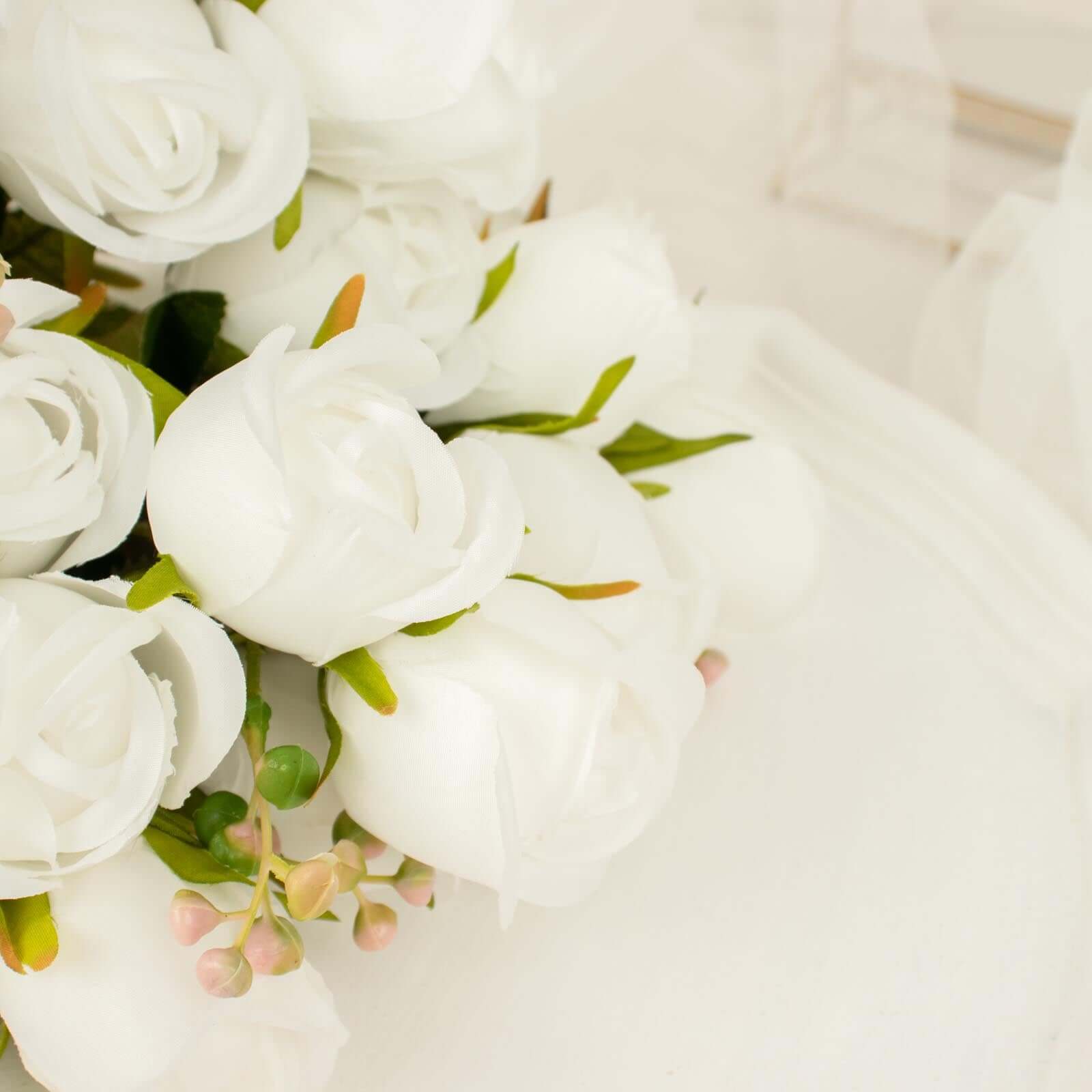 Hot Deal! 3-Pack 13" White Real-Touch Silk Rose Bud Bridal Bouquets for Decor