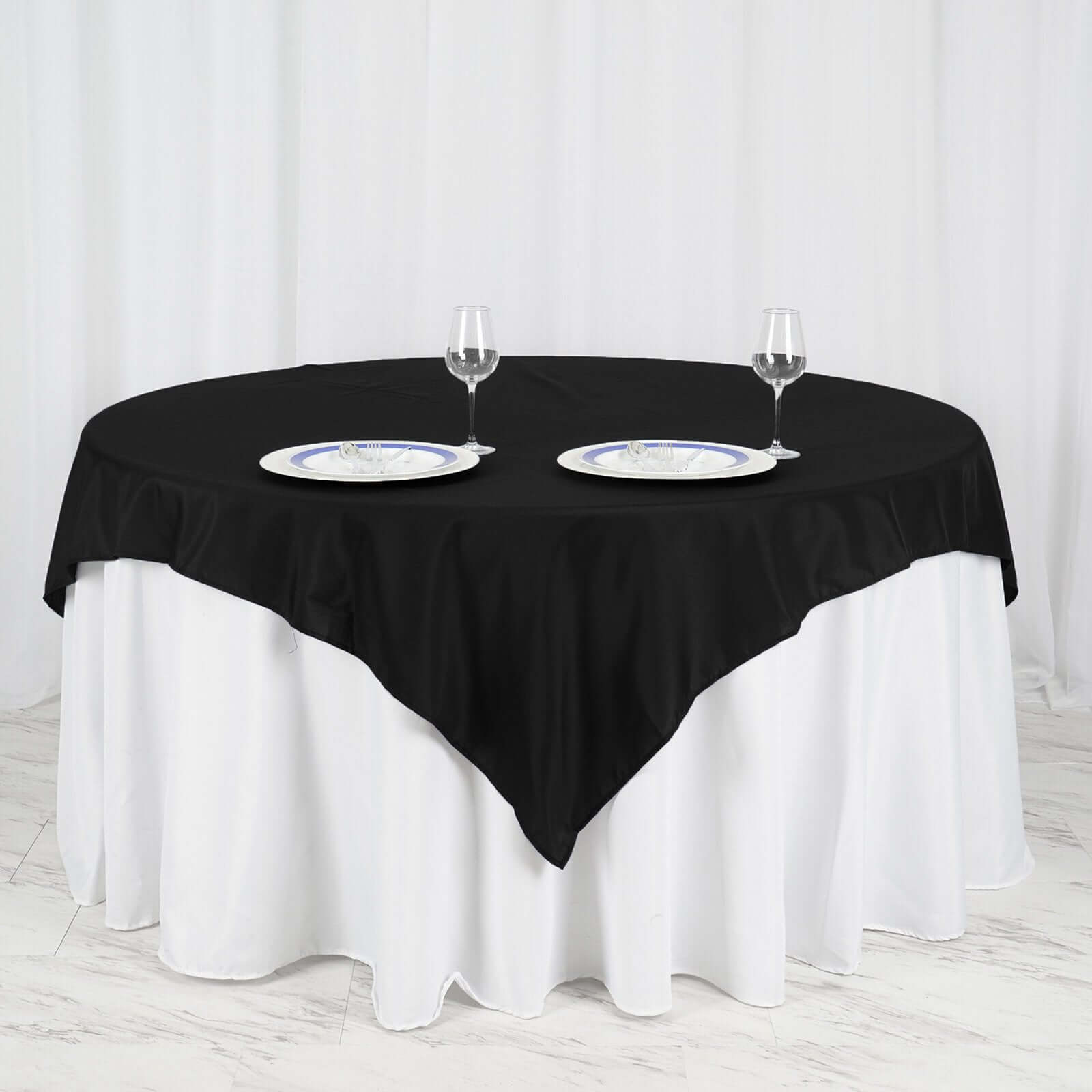 Black 70x70 Wrinkle-Resistant & Durable Polyester Square Table Overlay for Events