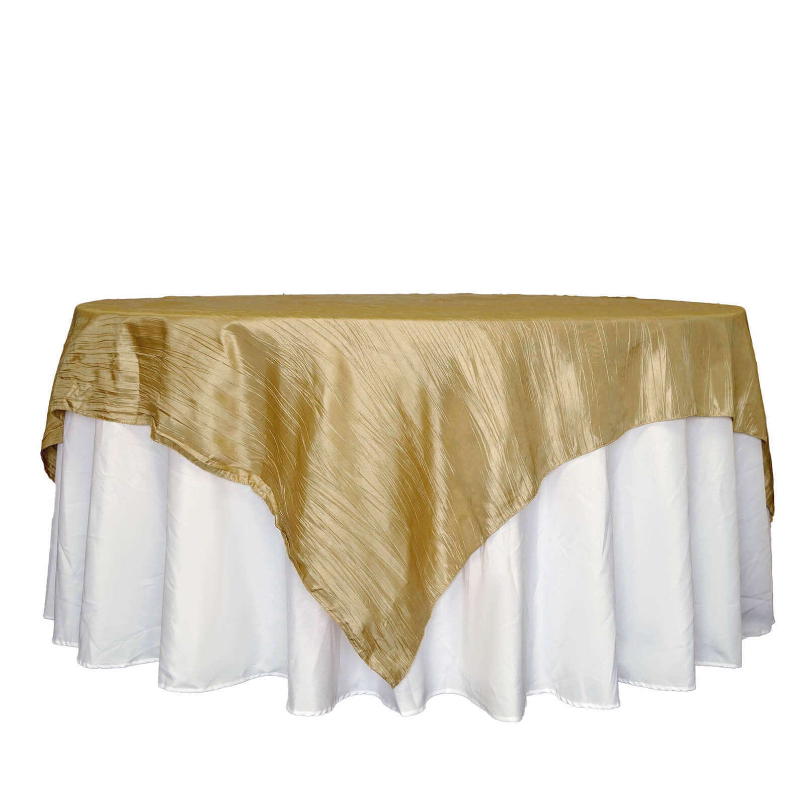 Gold 90x90 Square Taffeta Table Overlay with Accordion Crinkle for Modern Celebrations