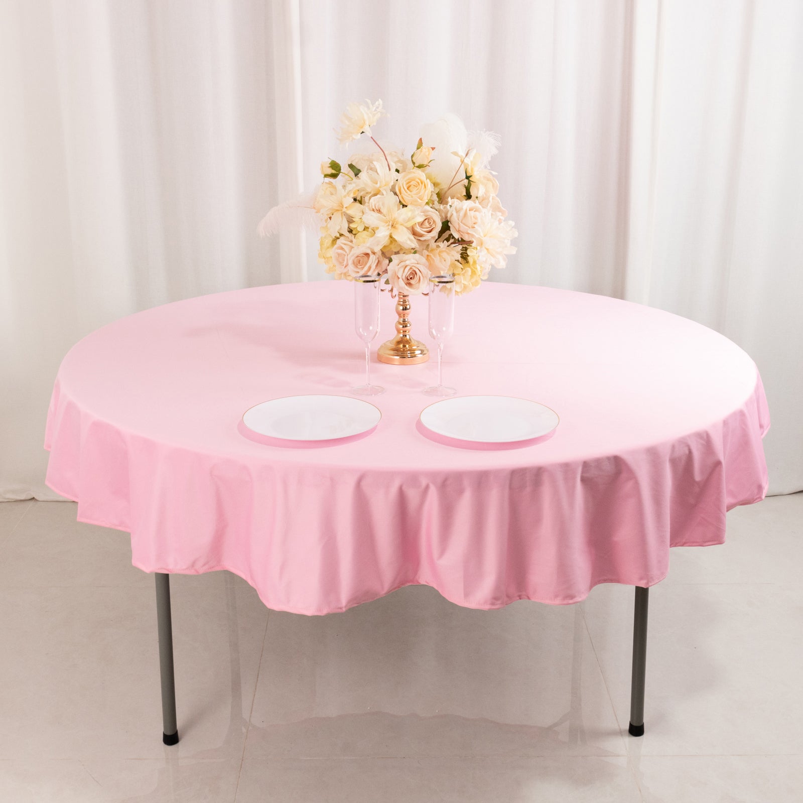 Pink Premium 70-Inch Round Scuba Tablecloth - Stain & Wrinkle Resistant