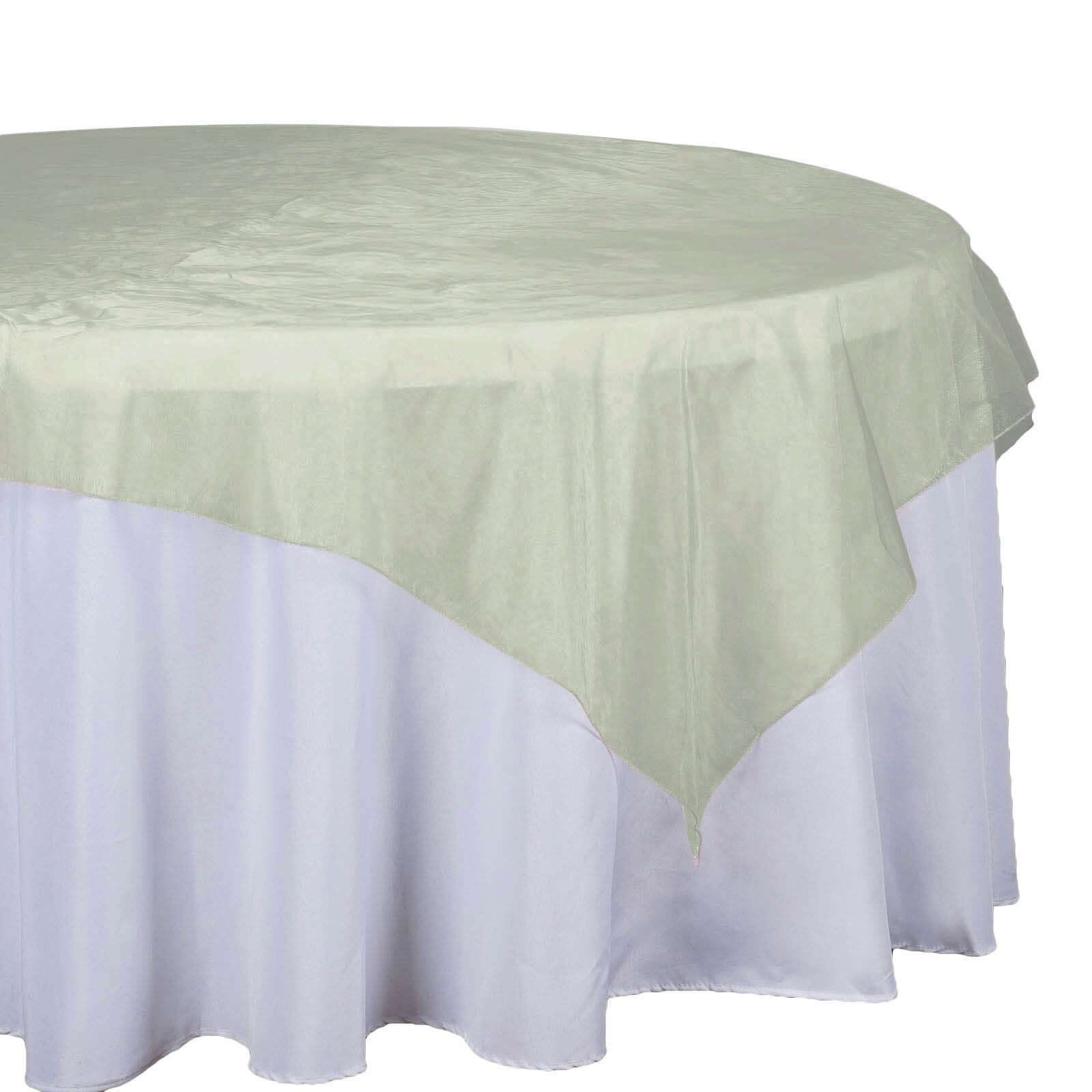 Organza 72x72 Table Overlay Square Tablecloth Olive Green - Sheer Design for Stylish Events