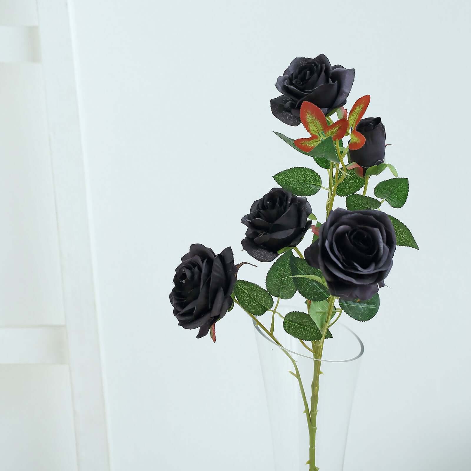 Hot Sale! 2 Bouquets of 33-Inch Tall Artificial Black Silk Rose Flower Bush Stems