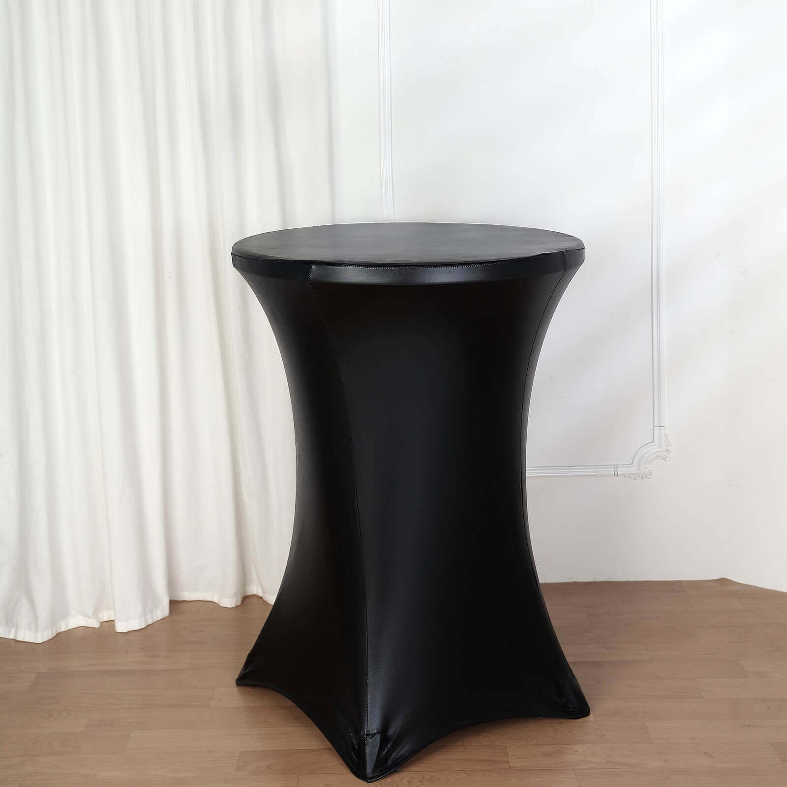 Black Metallic Spandex Stretch-Fit Water-Resistant 32" Cocktail Table Cover - Ideal for Events