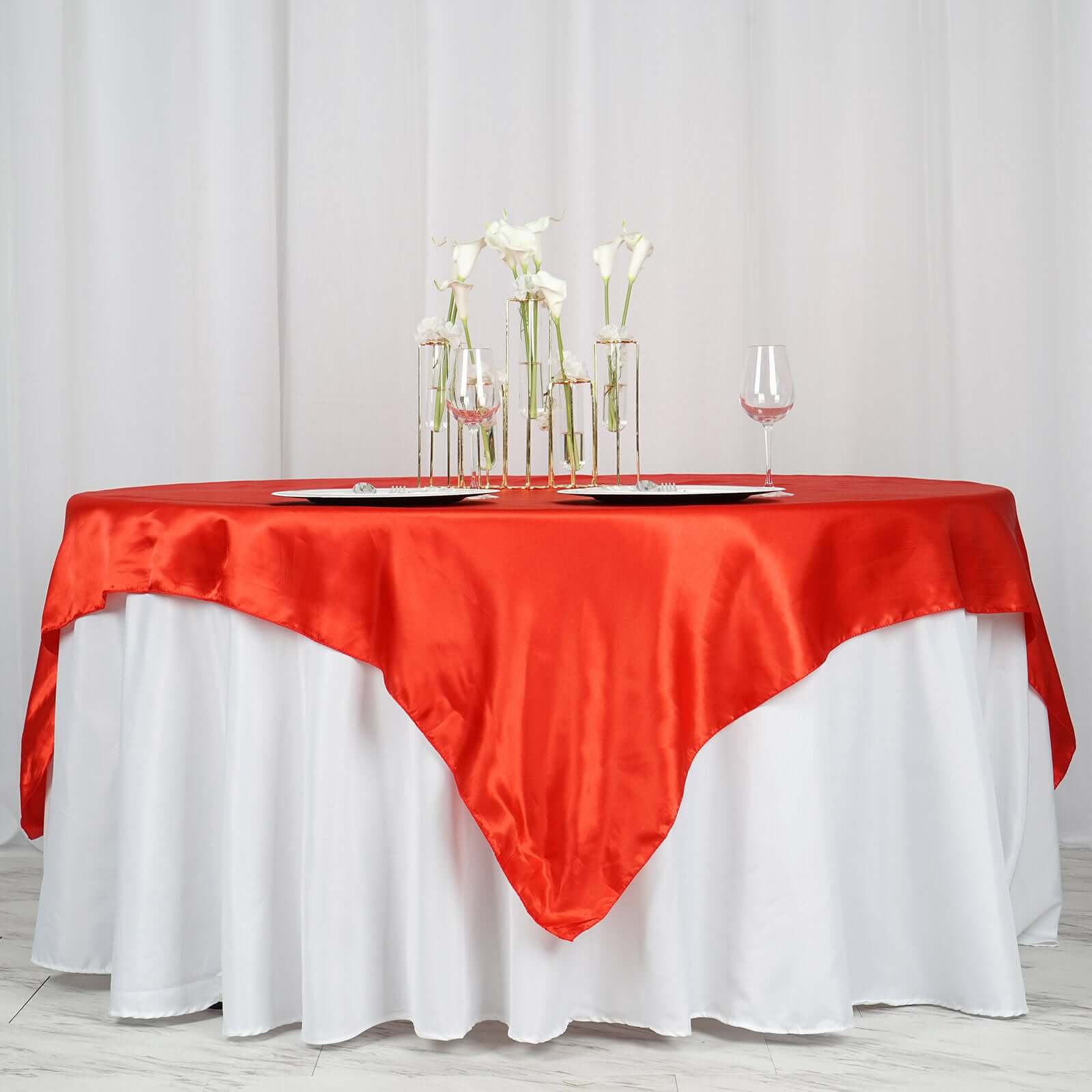 Red Satin 72x72 Square Table Overlay with Smooth Finish