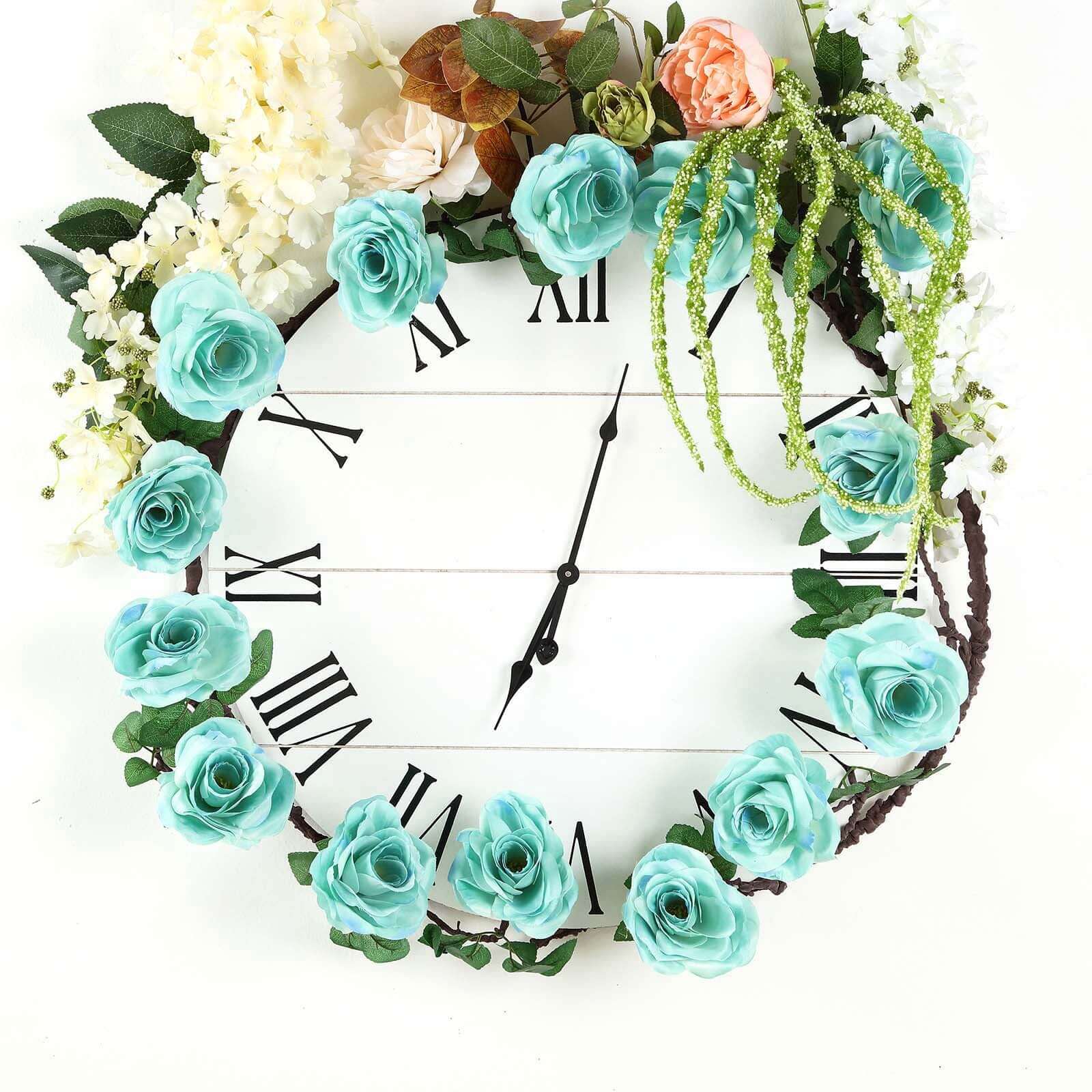 6ft Lifelike Aqua Turquoise Artificial Silk Rose Hanging Garland with 14 Flowers
