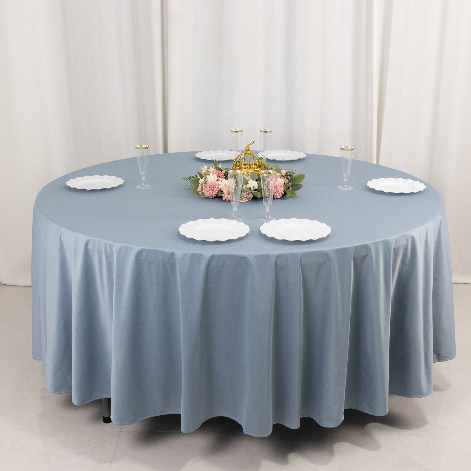 Hot Deal! Wrinkle-Free & Stain-Resistant Premium Scuba 108-Inch Round Dusty Blue Tablecloth