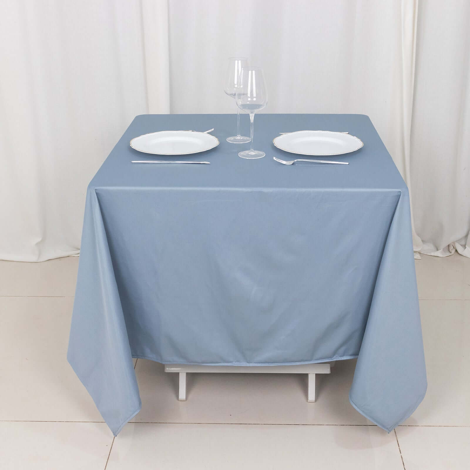 Premium Offer! Wrinkle-Free & Stain-Resistant Dusty Blue Scuba Polyester 70x70 Square Tablecloth