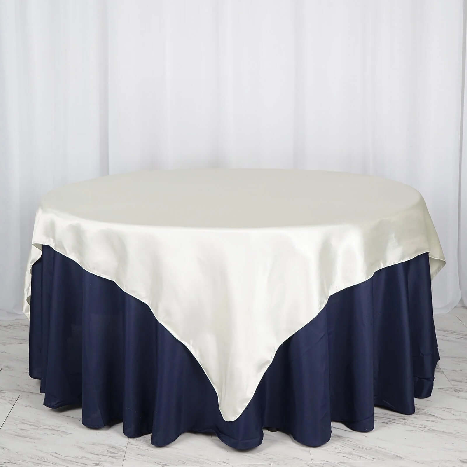 Ivory 72x72 Satin Square Table Overlay with Smooth Finish