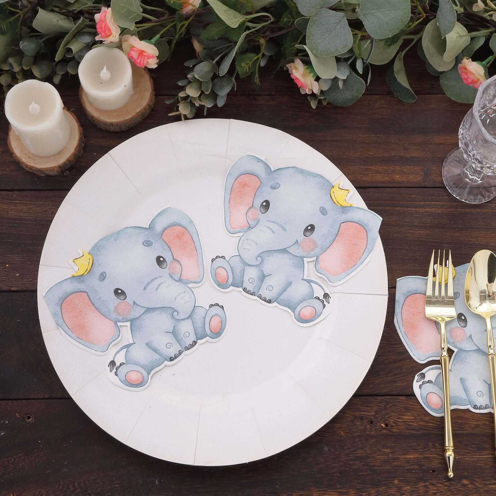 20-Pack Disposable Blue Elephant-Shaped Paper Beverage Napkins for Baby Showers