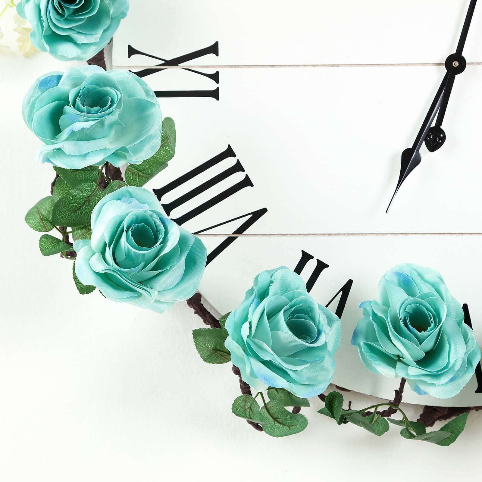 6ft Lifelike Aqua Turquoise Artificial Silk Rose Hanging Garland with 14 Flowers