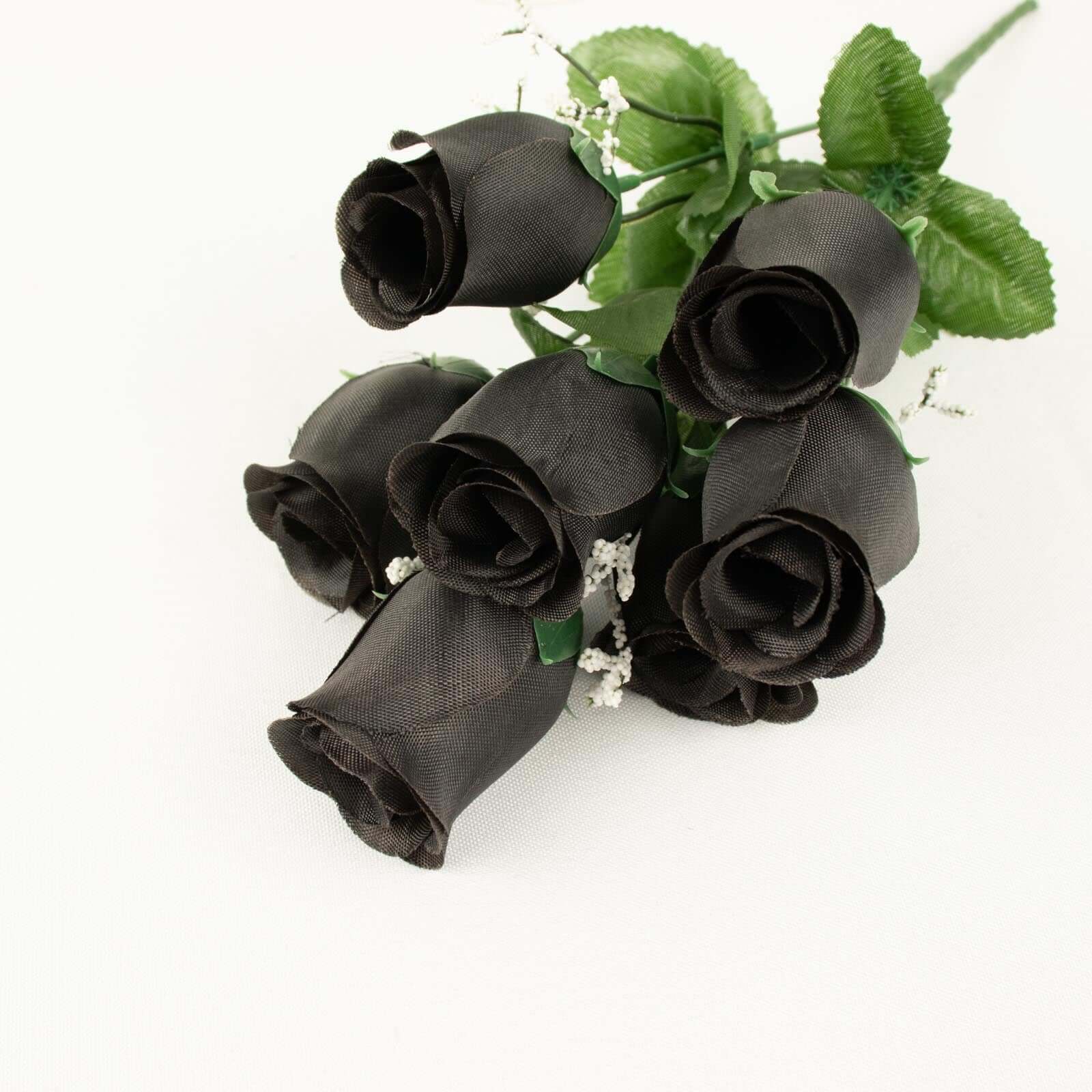 Premium Artificial Black Silk Rose Bud Bouquets - 12 Bushes for Stunning Decor