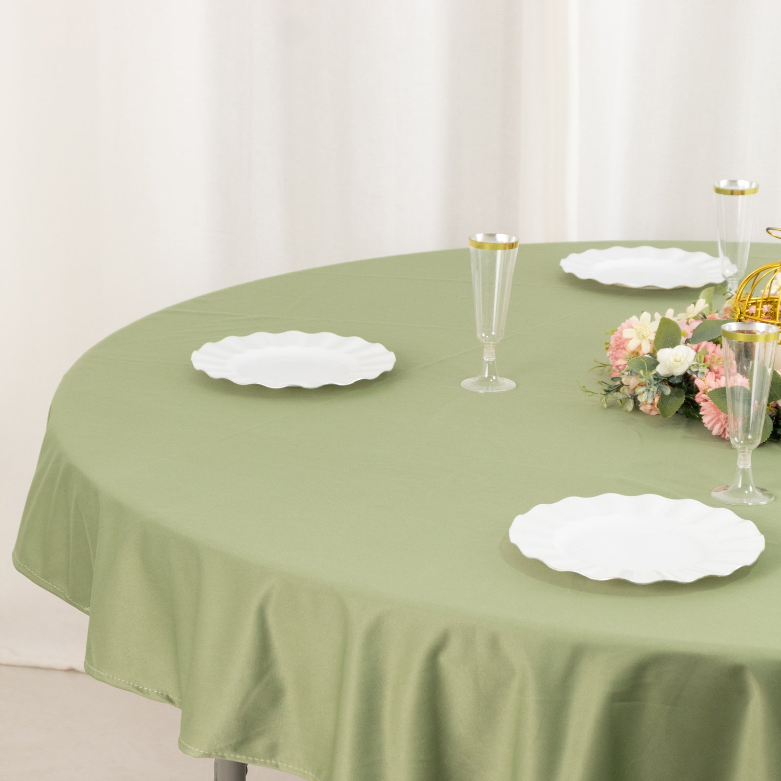 Premium 70' Round Scuba Tablecloth in Dusty Sage Green - Stain & Wrinkle Free