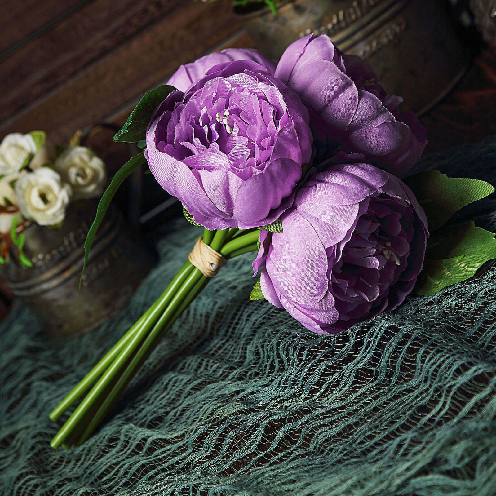 Lavender Lilac Artificial Silk Peony Spray with 5 Flower Heads