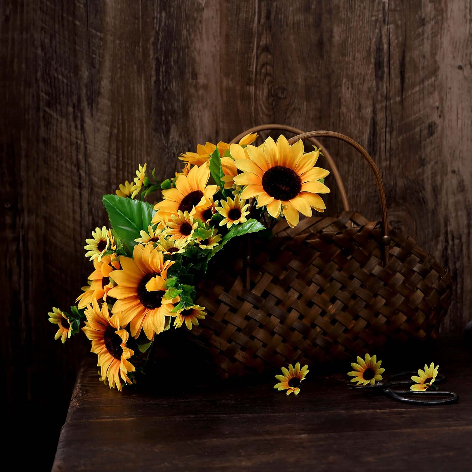 2 Bouquets of 13 Yellow Silk Artificial Sunflower Flower Bushes for Decor