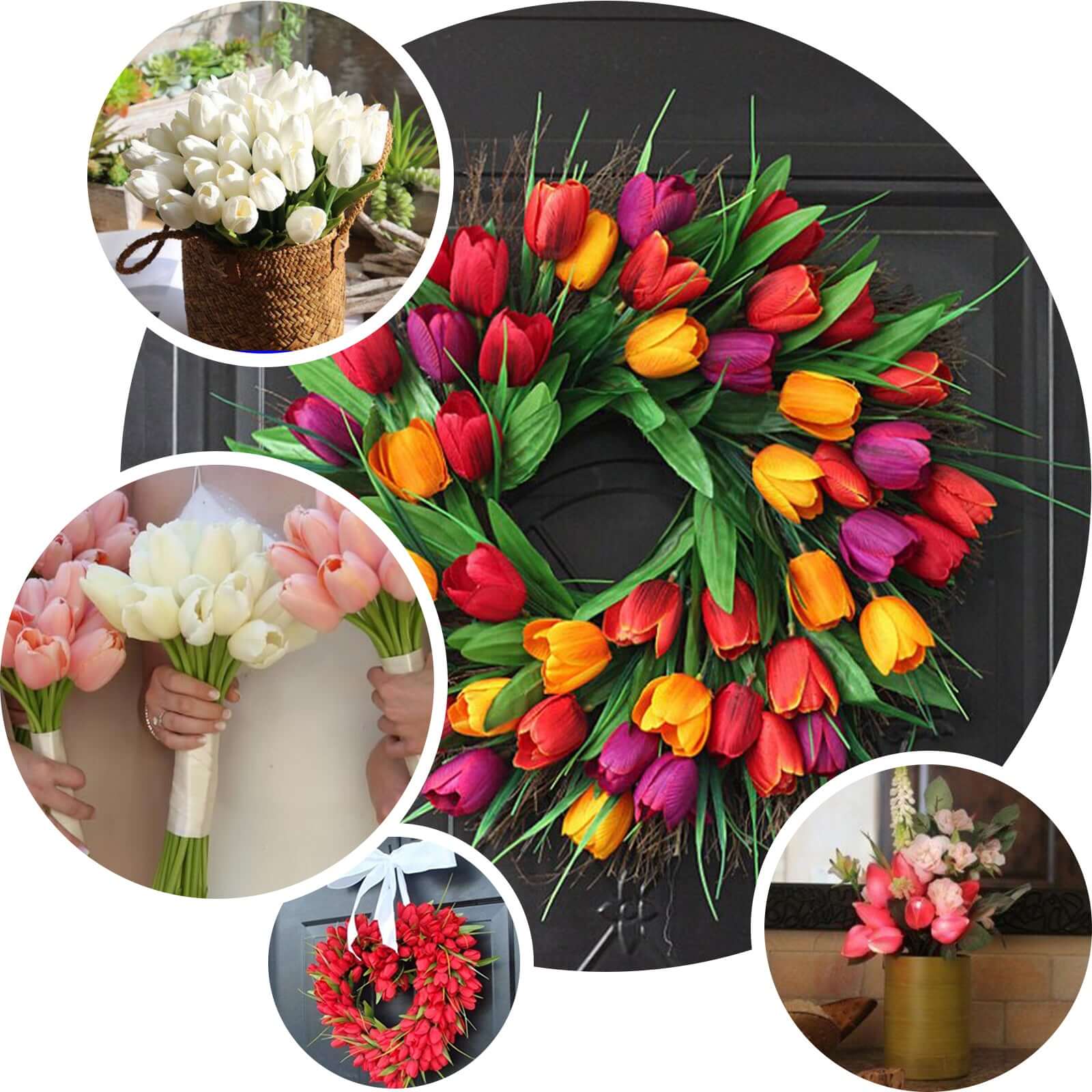 13-Inch Peach Real Touch Artificial Foam Tulip Flower Bouquets - 10 Stems for Various Decorations
