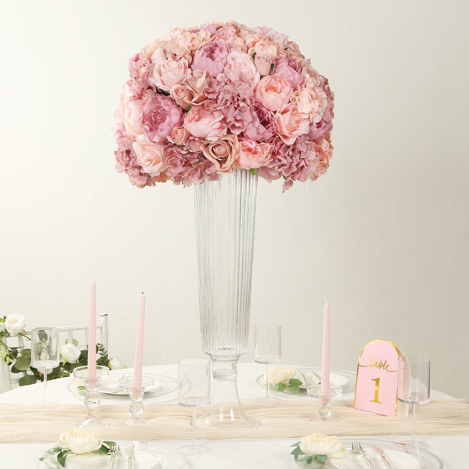 Large Blush Artificial Silk Rose Bouquet - Perfect for Weddings and Table Decor! 20-Piece Set
