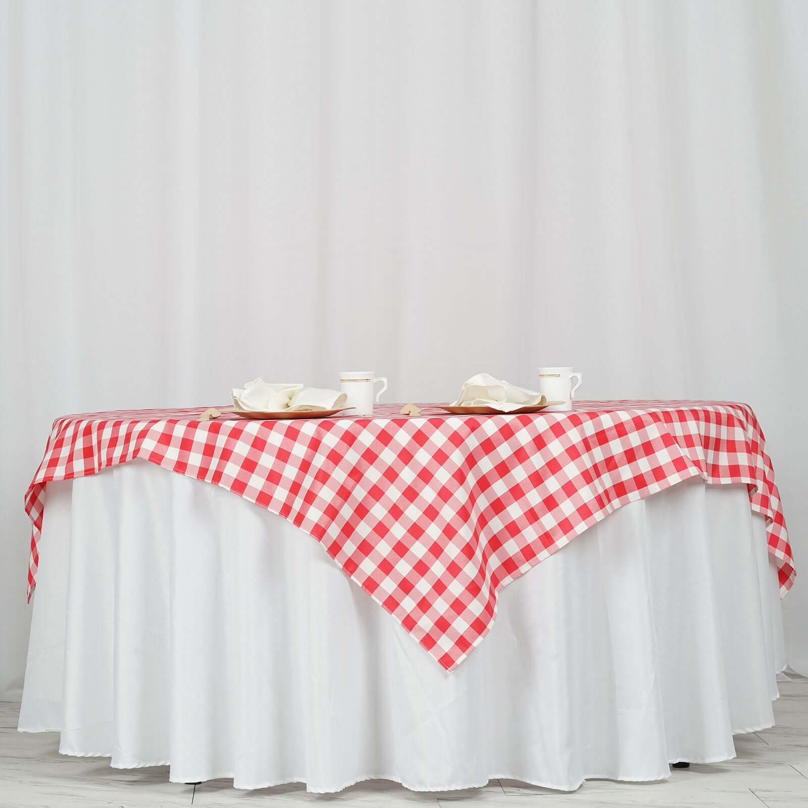 70x70 White/Red Checkered Buffalo Plaid Polyester Square Table Overlay