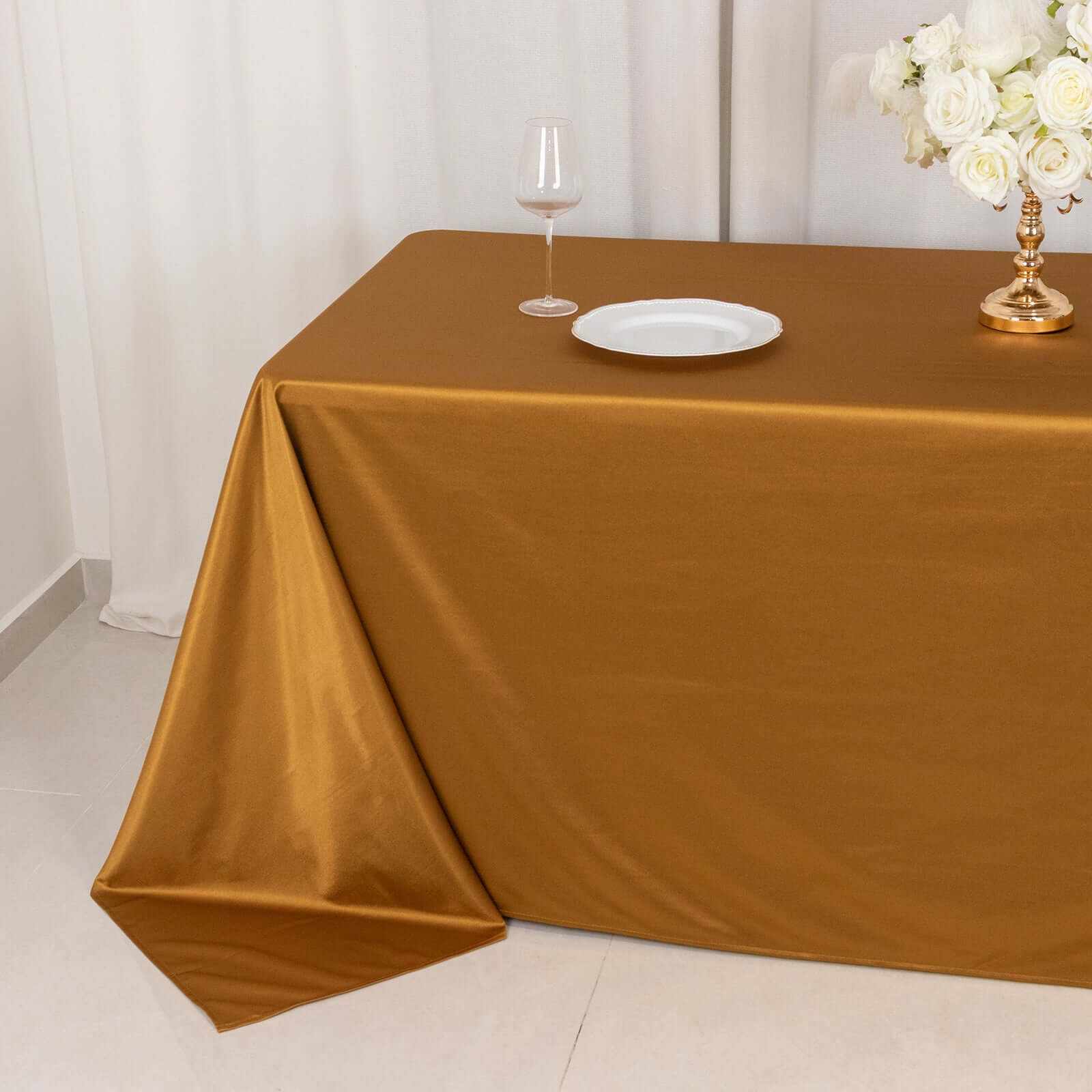Shimmering Gold Premium Scuba Seamless 90x132 Wrinkle & Stain-Free Tablecloth for Events