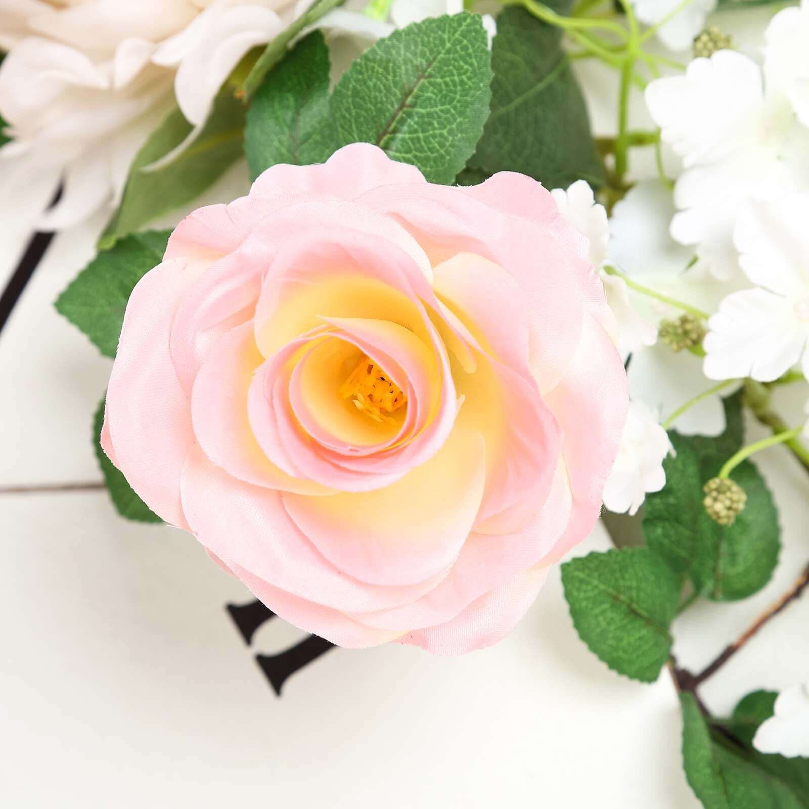 6ft Long Pink Artificial Silk Rose Garland with 14 Lifelike Flowers