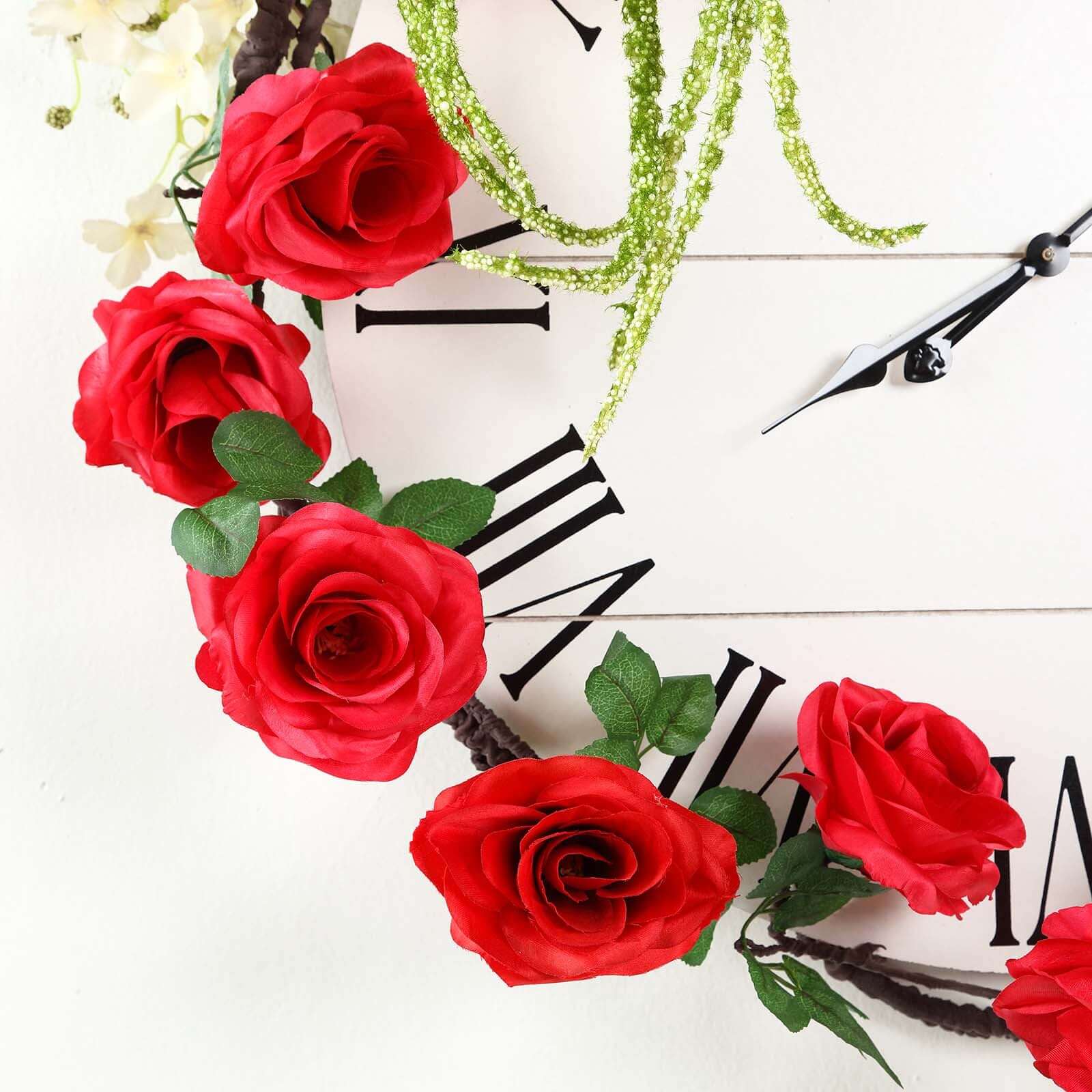 Hot Sale! 6ft Long Red Artificial Silk Rose Hanging Garland, Faux Vine for Decor