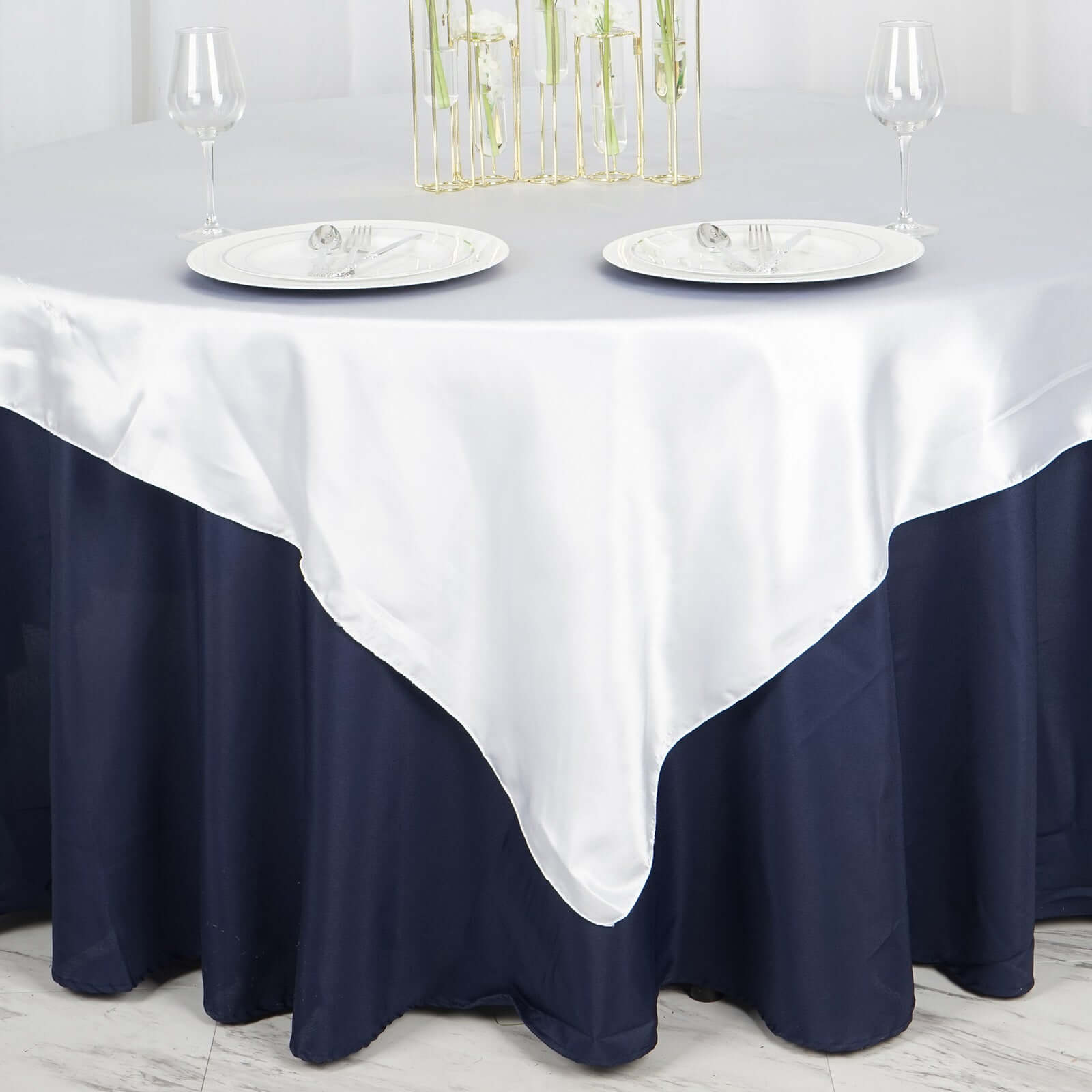 Luxury White Satin 72x72 Square Table Overlay for Special Events