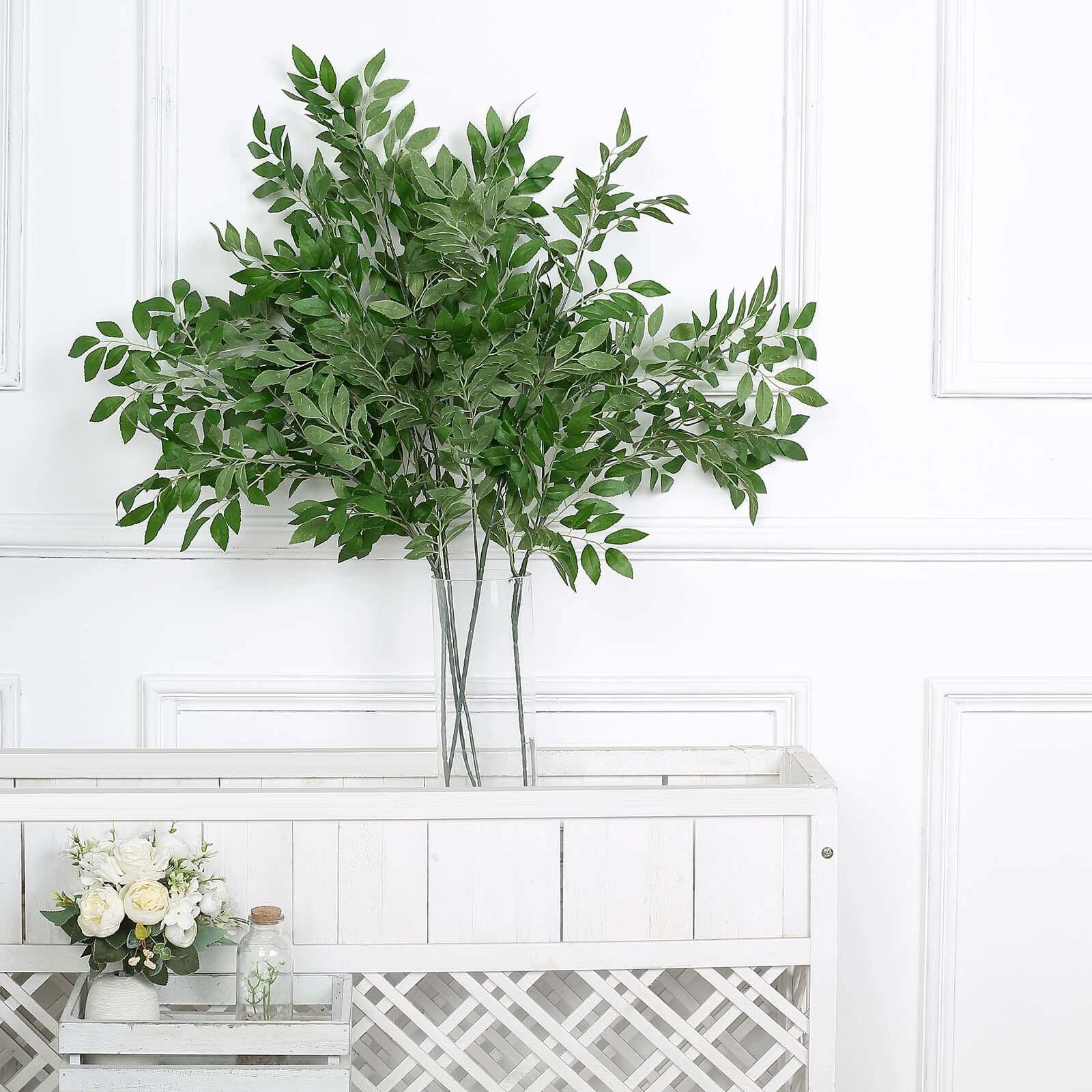 Two 42-Inch Tall Light Green Artificial Silk Beech Leaf Branches for Vase Filling