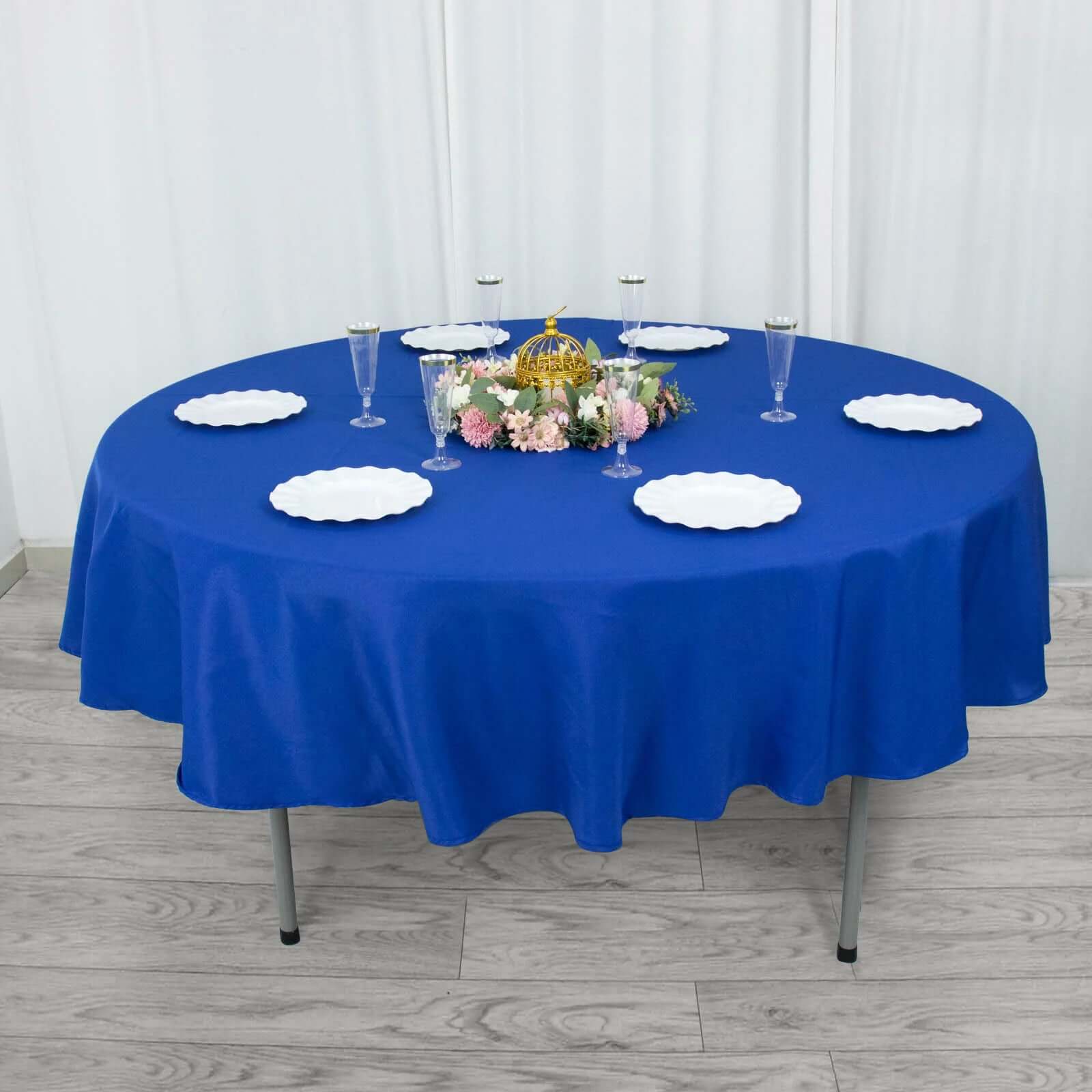 Hot! Royal Blue 90' Dia. Premium Polyester Round Tablecloth - Stain & Wrinkle Resistant, 220GSM