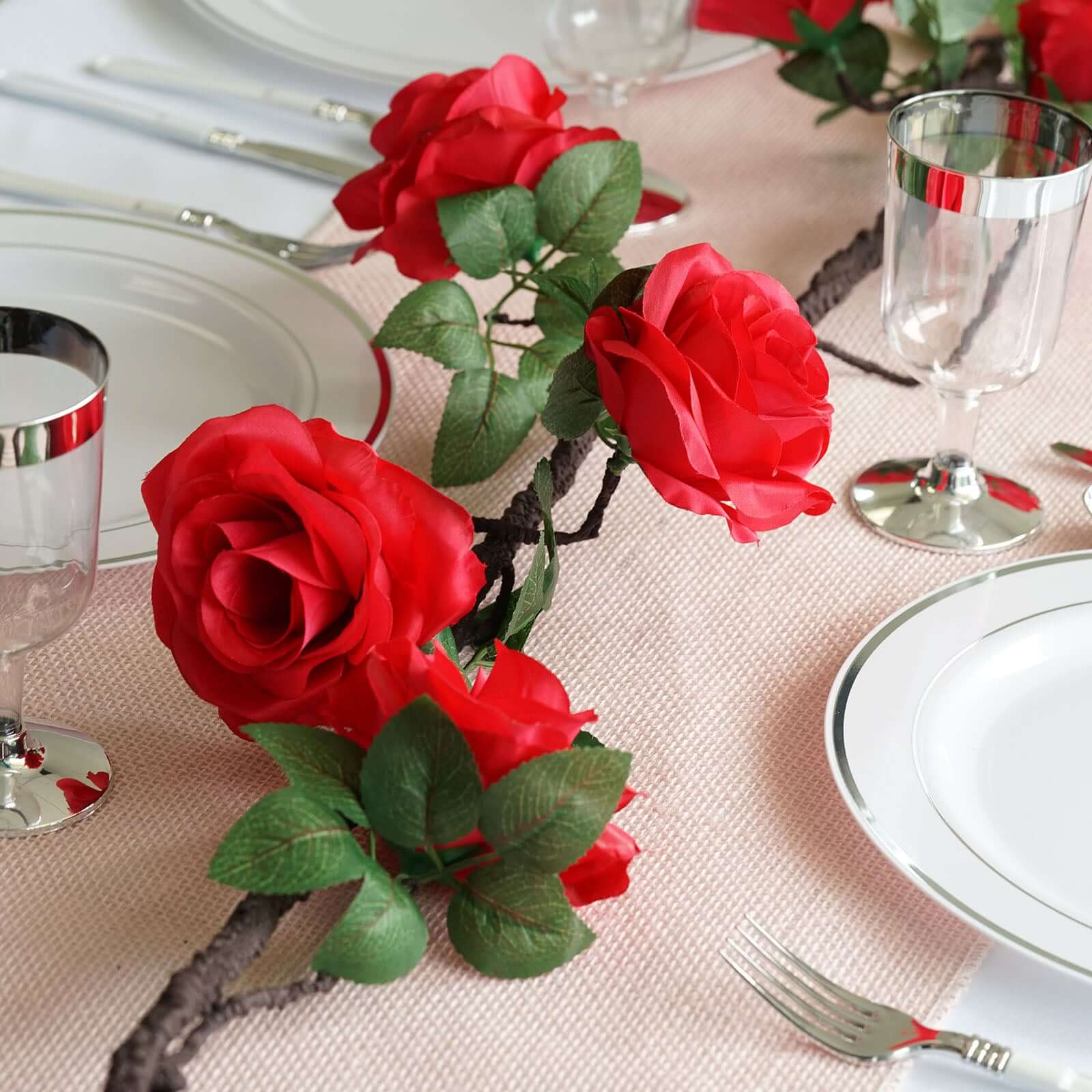 Hot Sale! 6ft Long Red Artificial Silk Rose Hanging Garland, Faux Vine for Decor
