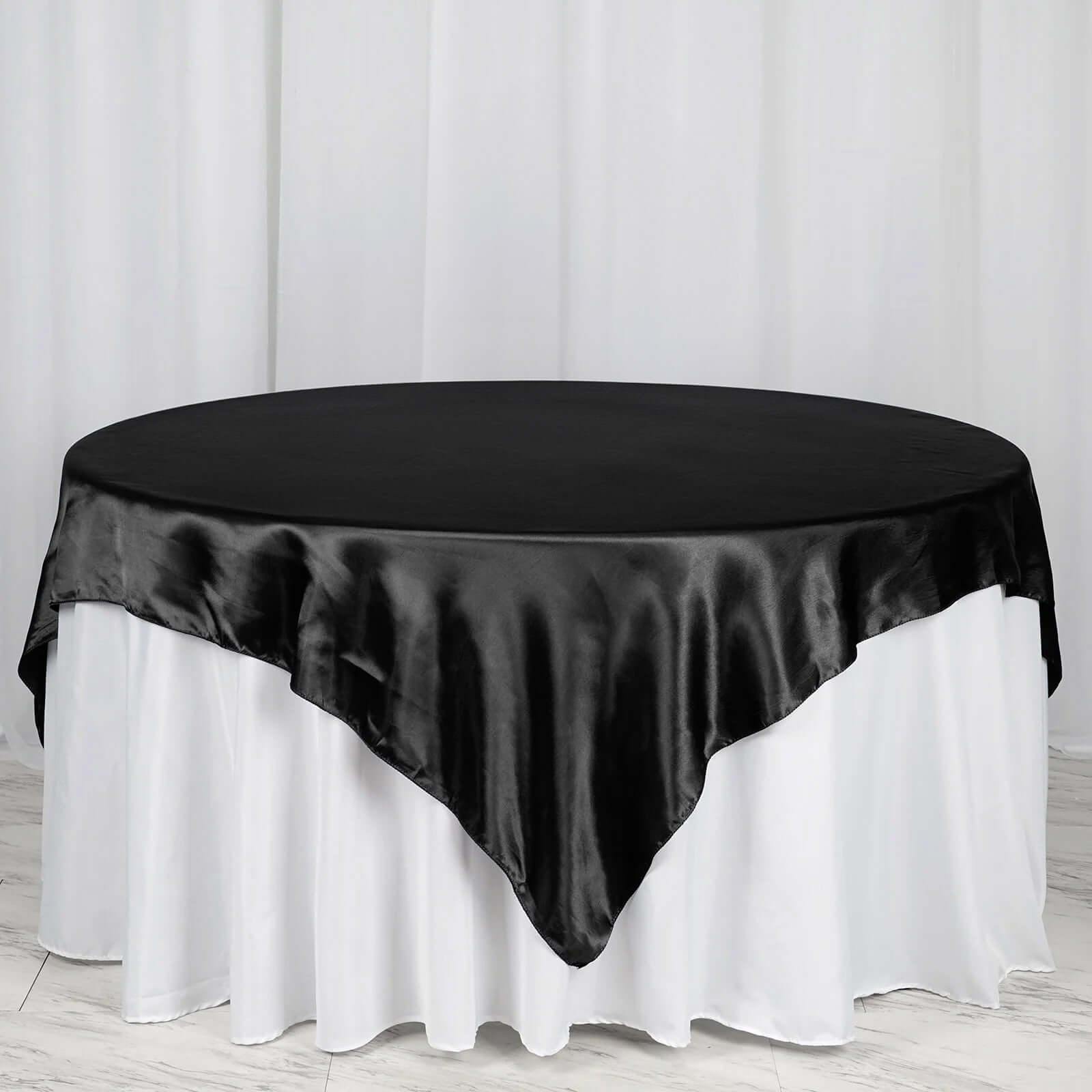 Black Satin 72x72 Square Table Overlay - Ideal for Luxurious Events