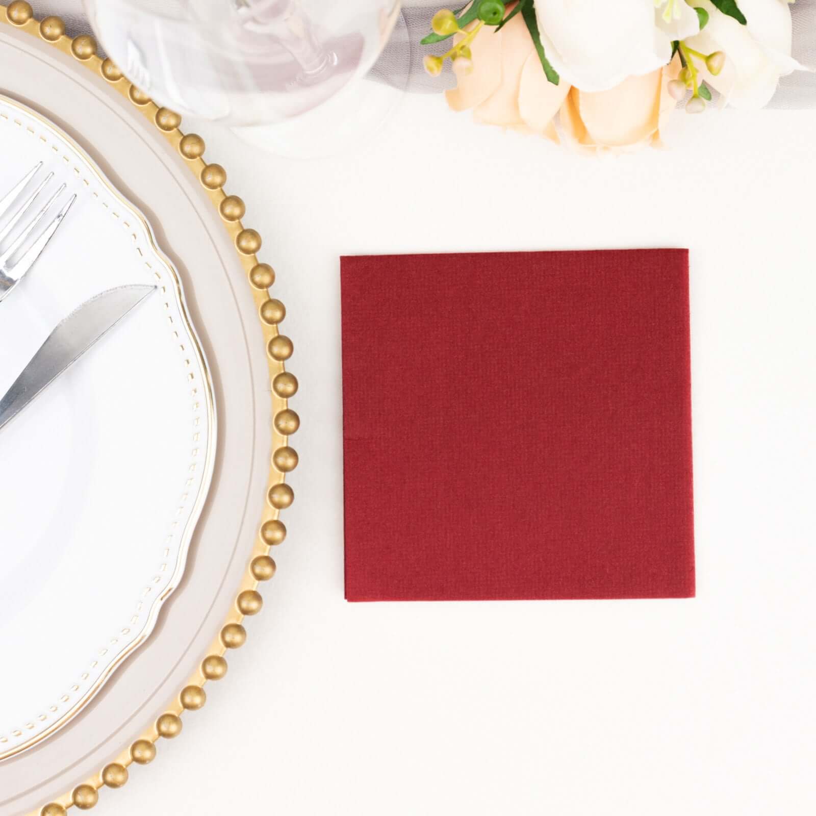 20-Pack Highly Absorbent Burgundy 5x5 Linen-Like Airlaid Napkins - Ideal for Events