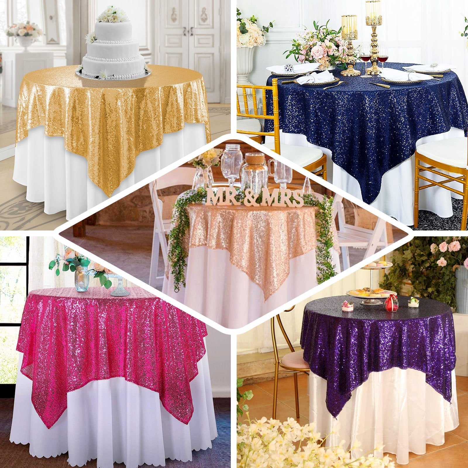 Sparkly Dusty Blue Sequin Square Table Overlay 72x72 - Ideal for Events