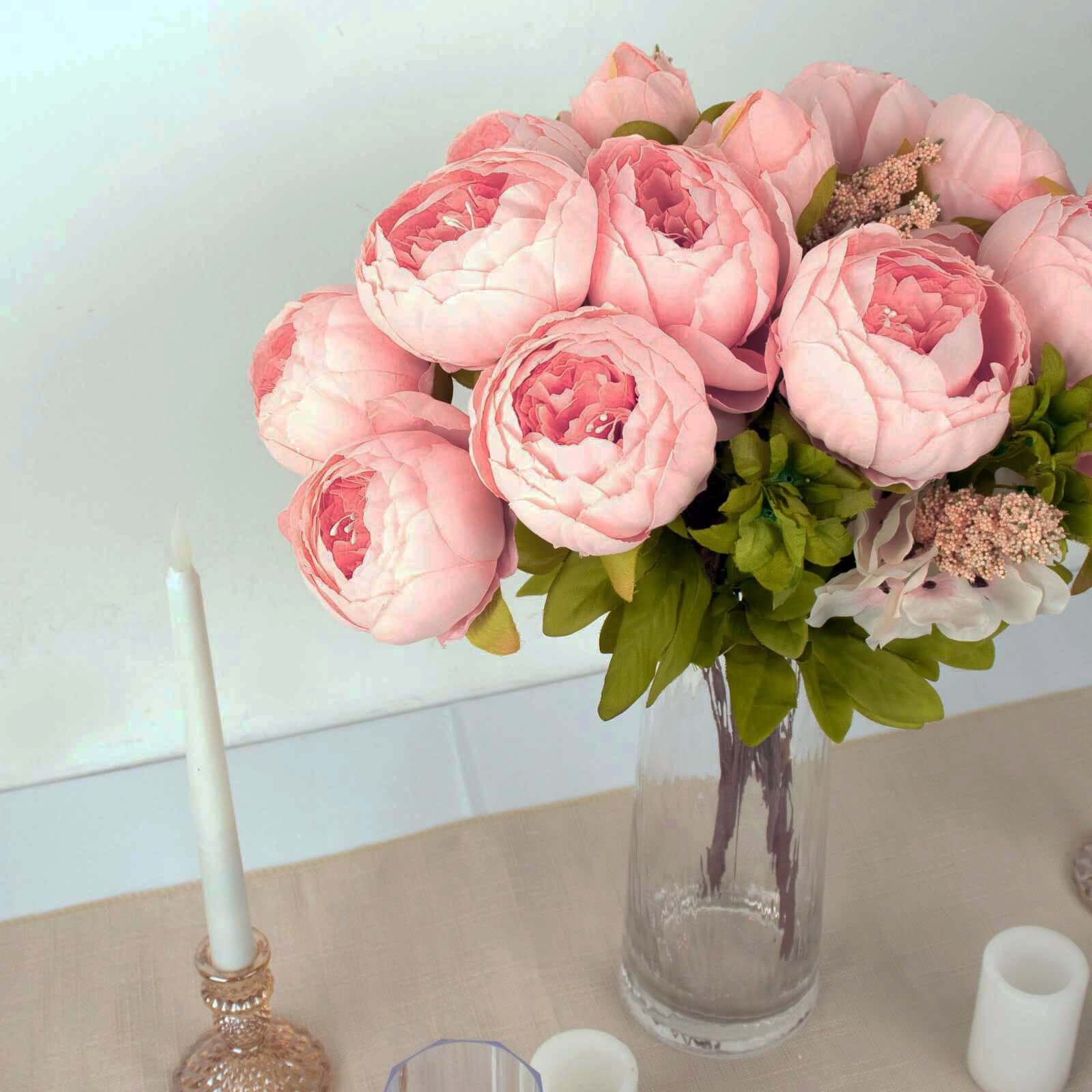 Hot Deal! 2-Pack 19" Pink Artificial Peony Flower Wedding Bouquets, Faux Silk Arrangements