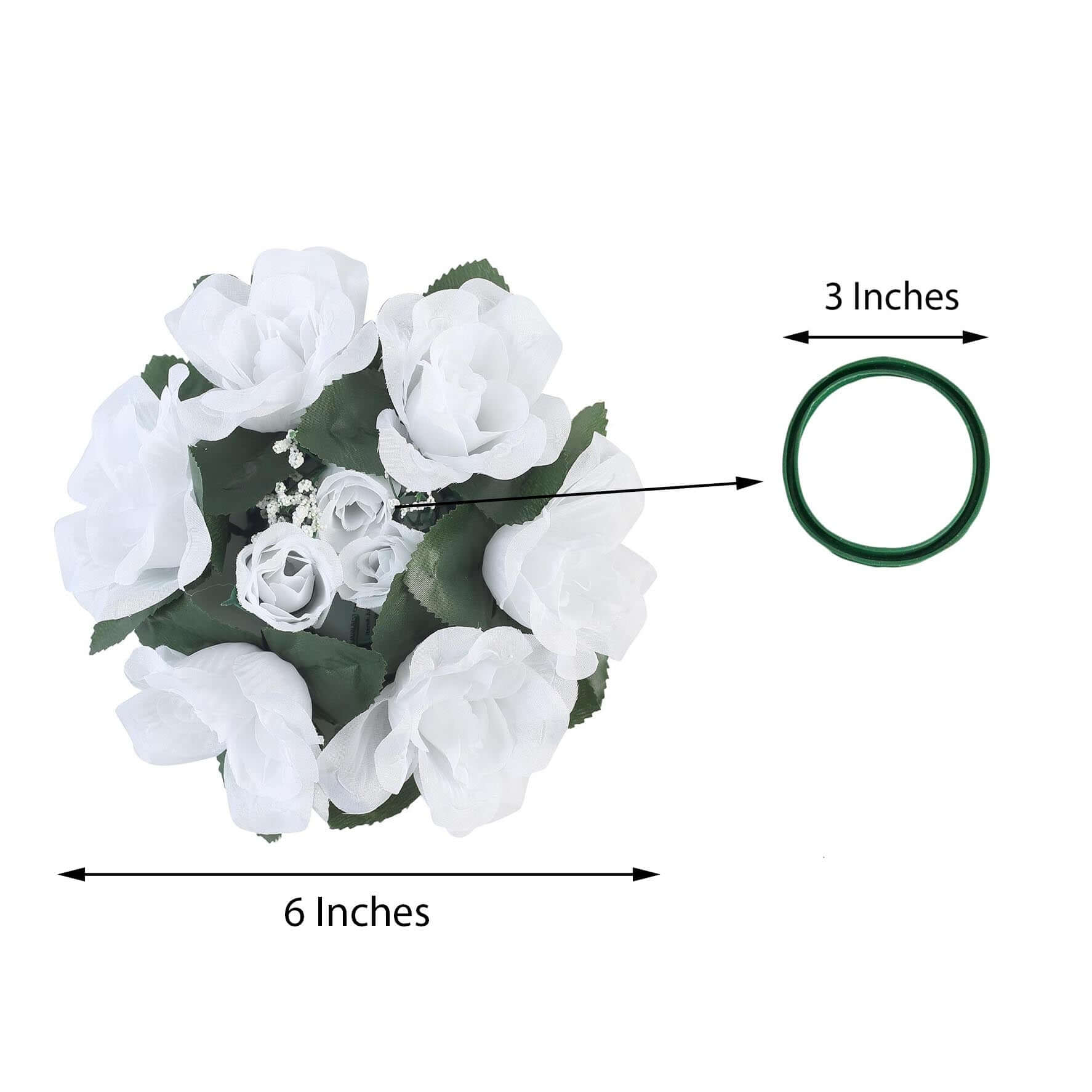 Set of 4 Artificial White Silk Rose and Baby's Breath Candle Ring Wreaths